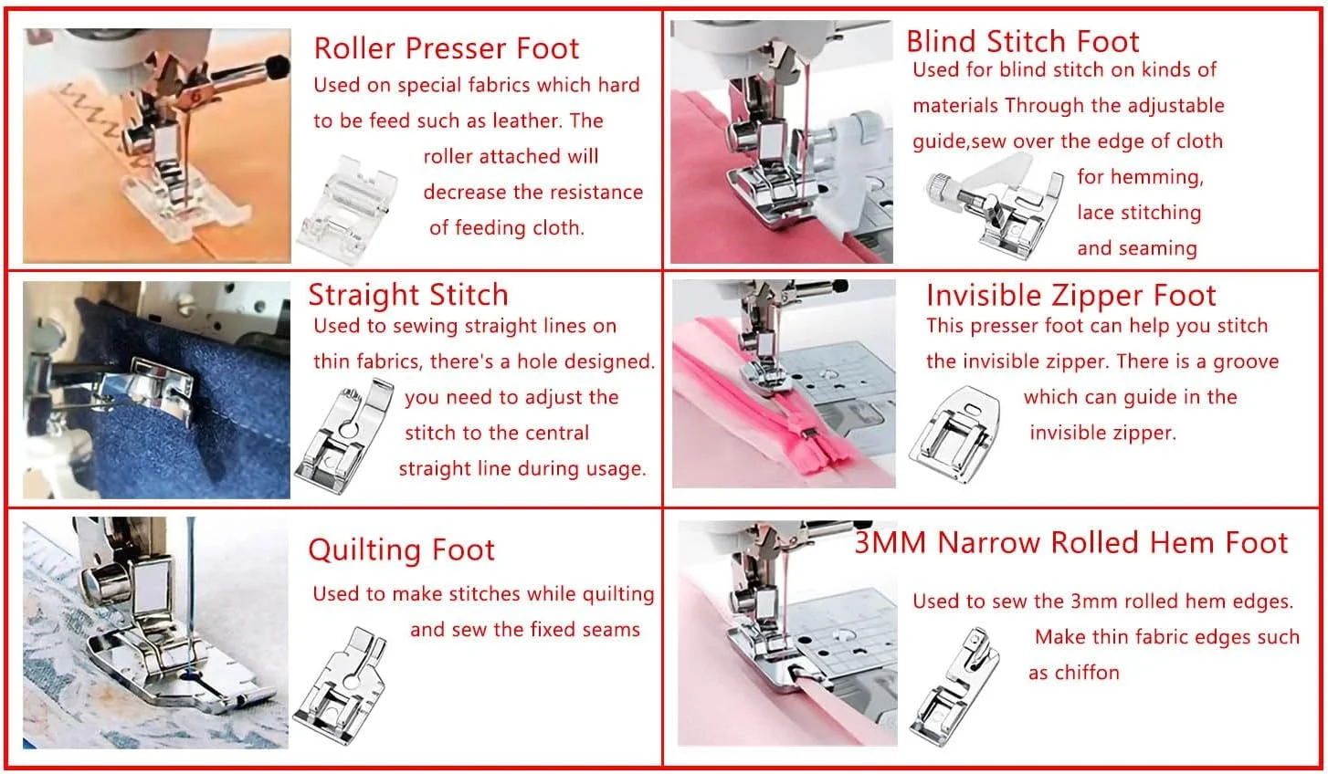 ست 11 عددی پایه های چرخ خیاطی لوازم جانبی قطعات یدکی چرخ خیاطی خانگی پایه چند منظوره حرفه ای برای چرخ خیاطی های چند منظوره خانگی