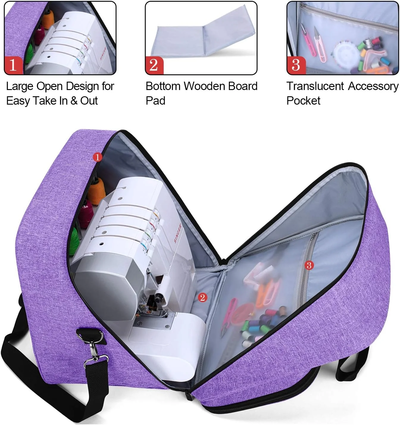 کیف حمل دستگاه سردوز یاروو با تخته چوبی زیرین، کیف حمل دستگاه سردوز یونیورسال سازگار با اکثر دستگاه های سردوز استاندارد سینگر و برادر، بنفش