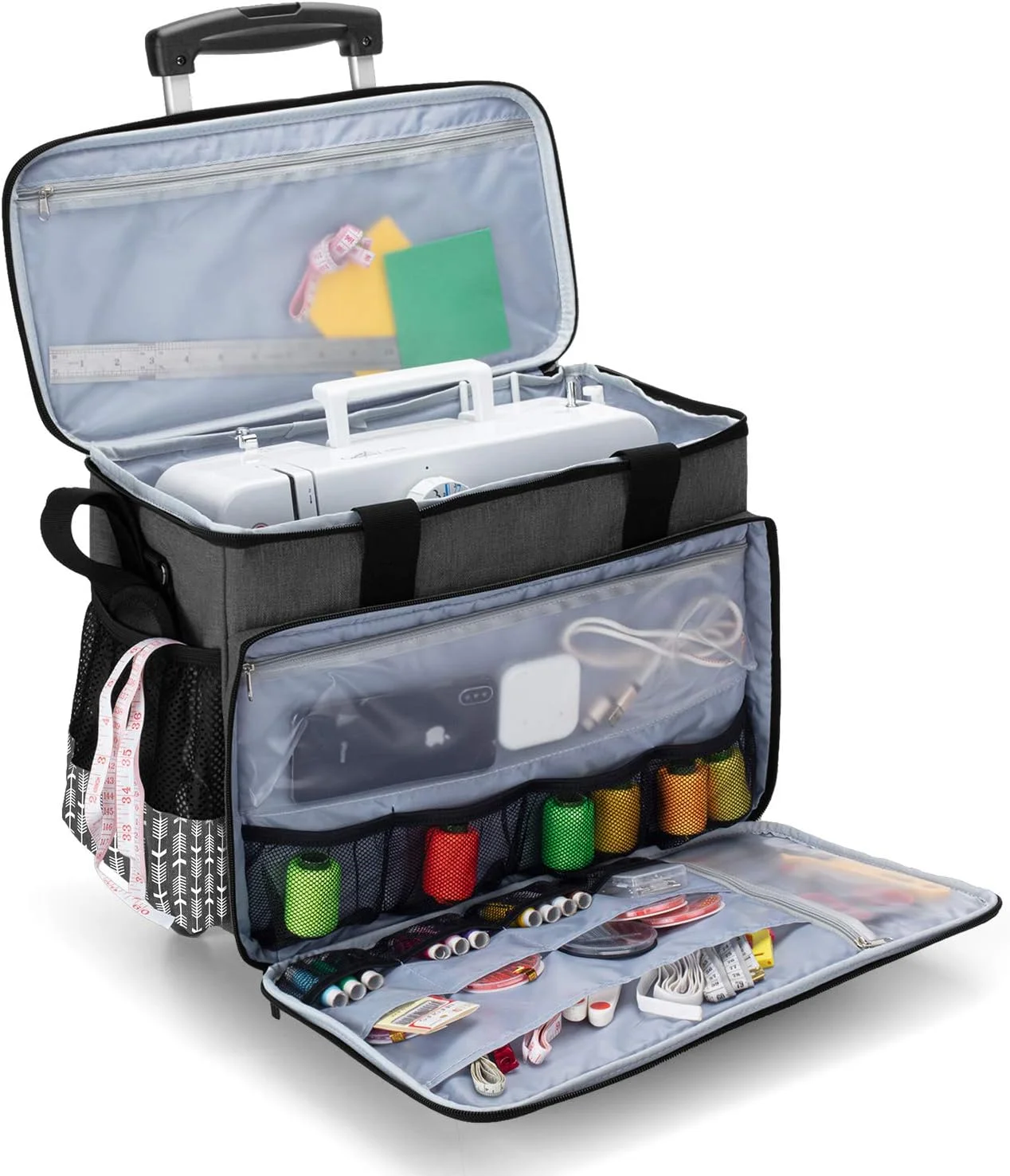 کیف حمل چرخ خیاطی چرخ دار جداشدنی Yarwo مشکی با طرح Arrow CAYW02102