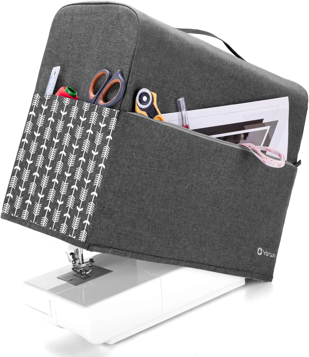 روکش چرخ خیاطی Yarwo، روکش ضد گرد و غبار نایلونی با جیب برای اکثر چرخ خیاطی های استاندارد و لوازم جانبی، خاکستری با طرح پیکان روکش چرخ خیاطی Yarwo، روکش ضد گرد و غبار نایلونی با جیب برای اکثر چرخ خیاطی های استاندارد و لوازم جانبی، خاکستری با طرح پیکان