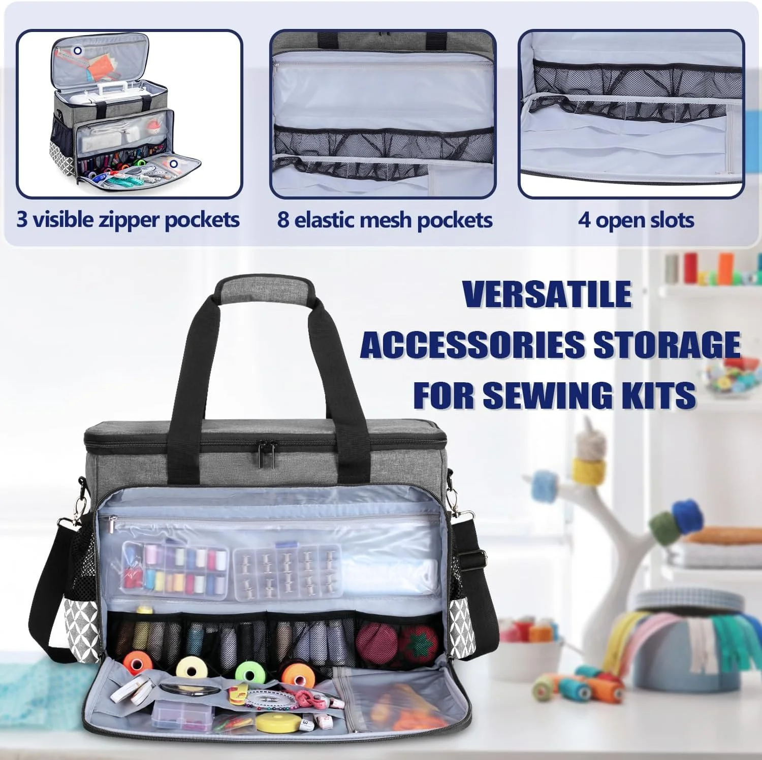 کیف حمل چرخ خیاطی یاروو - خاکستری با طرح شبکه ای YW01403