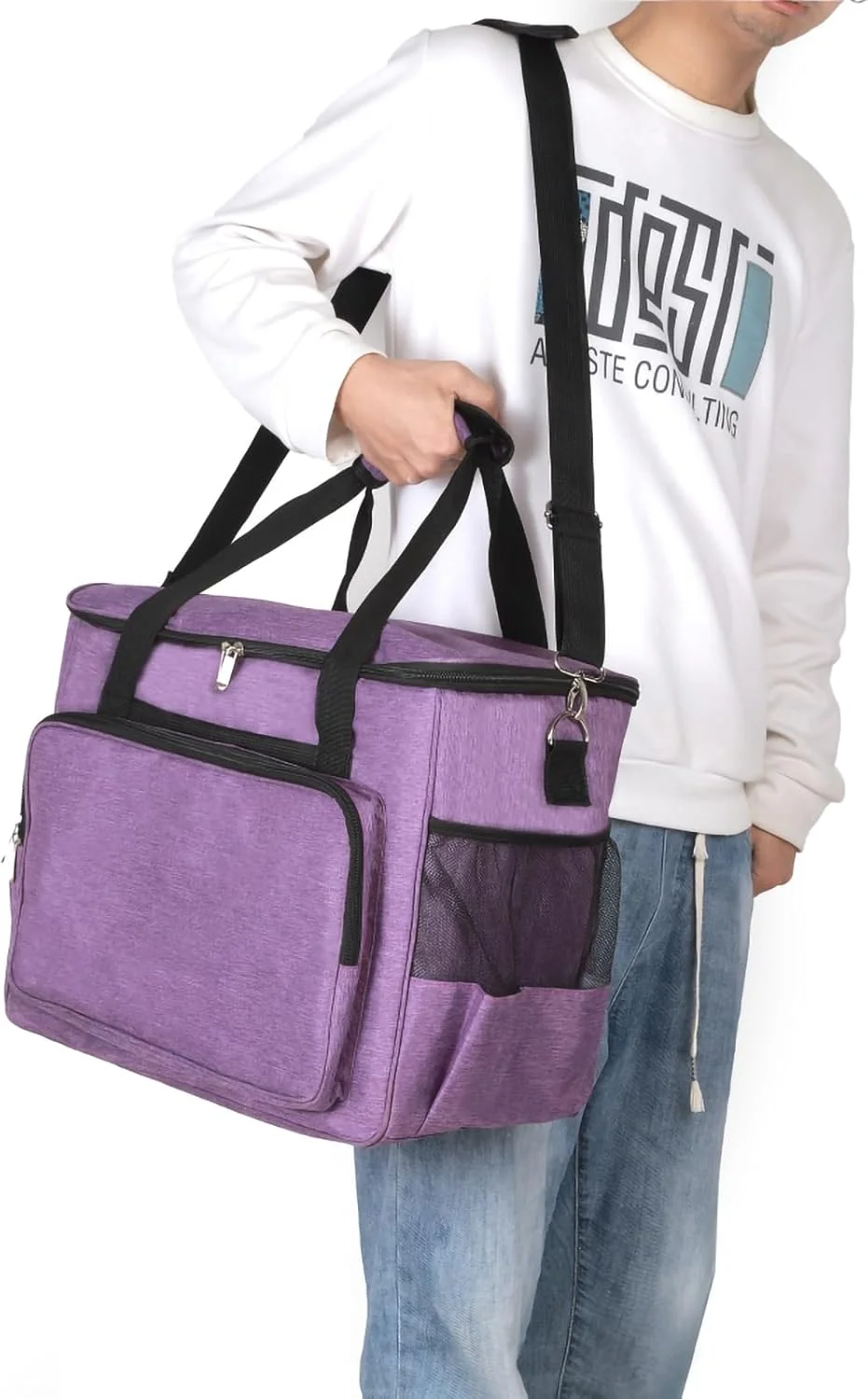 کیف حمل چرخ خیاطی خانگی YELAIYEHAO، کیف مسافرتی برای چرخ خیاطی و لوازم جانبی، سازگار با اکثر مدل های استاندارد سینگر، برادر، ژانومه، کیف لوازم جانبی خیاطی، کیف حمل چرخ خیاطی (بنفش)