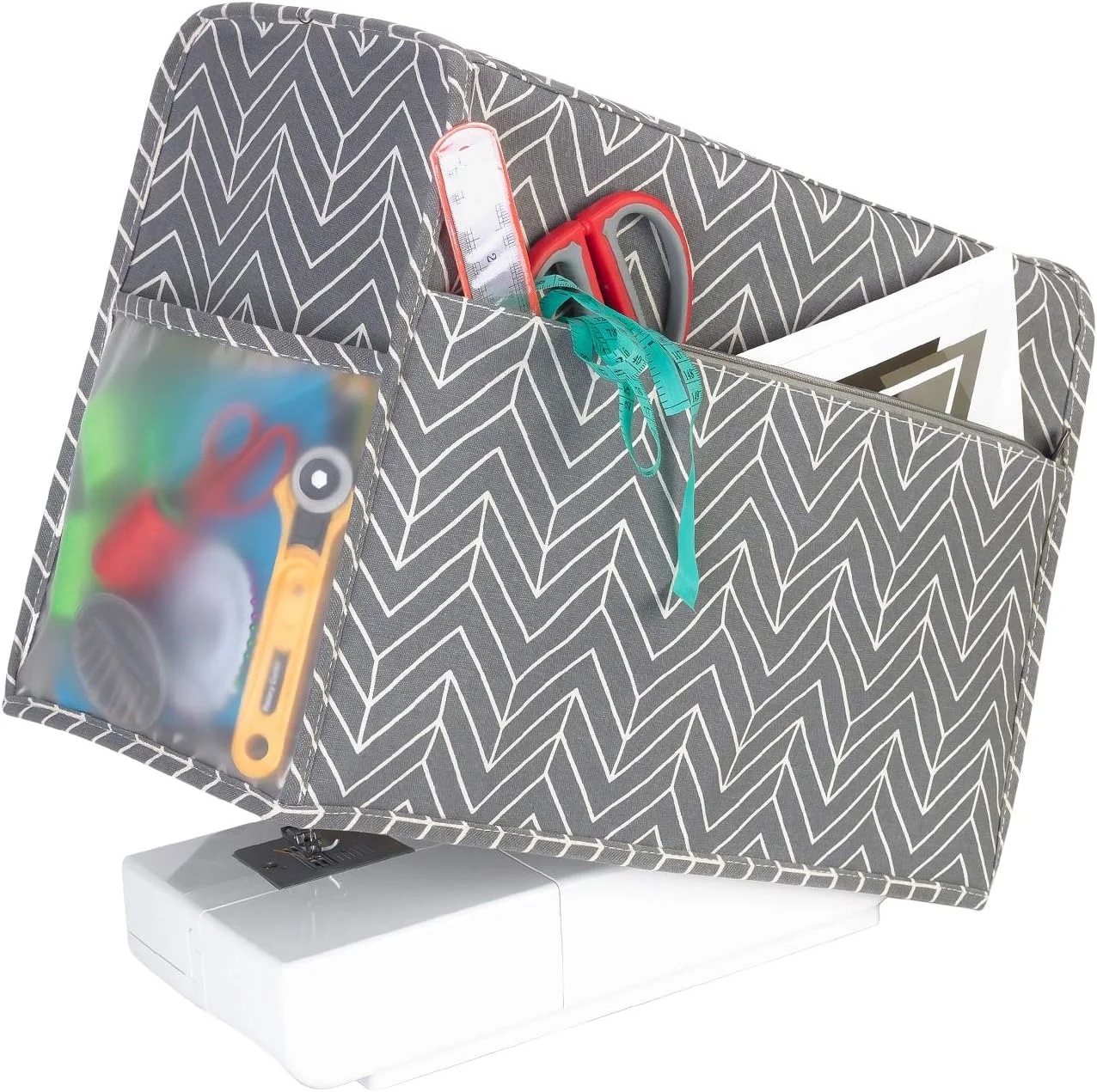 روکش چرخ خیاطی Yarwo، روکش ضد گرد و غبار بوم پنبه ای با جیب برای اکثر چرخ خیاطی های استاندارد و لوازم جانبی، طرح جناغی