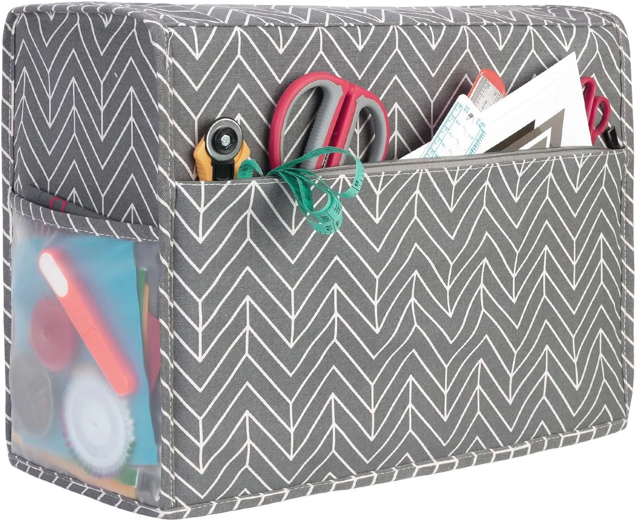 روکش چرخ خیاطی Yarwo، روکش ضد گرد و غبار بوم پنبه ای با جیب برای اکثر چرخ خیاطی های استاندارد و لوازم جانبی، طرح جناغی