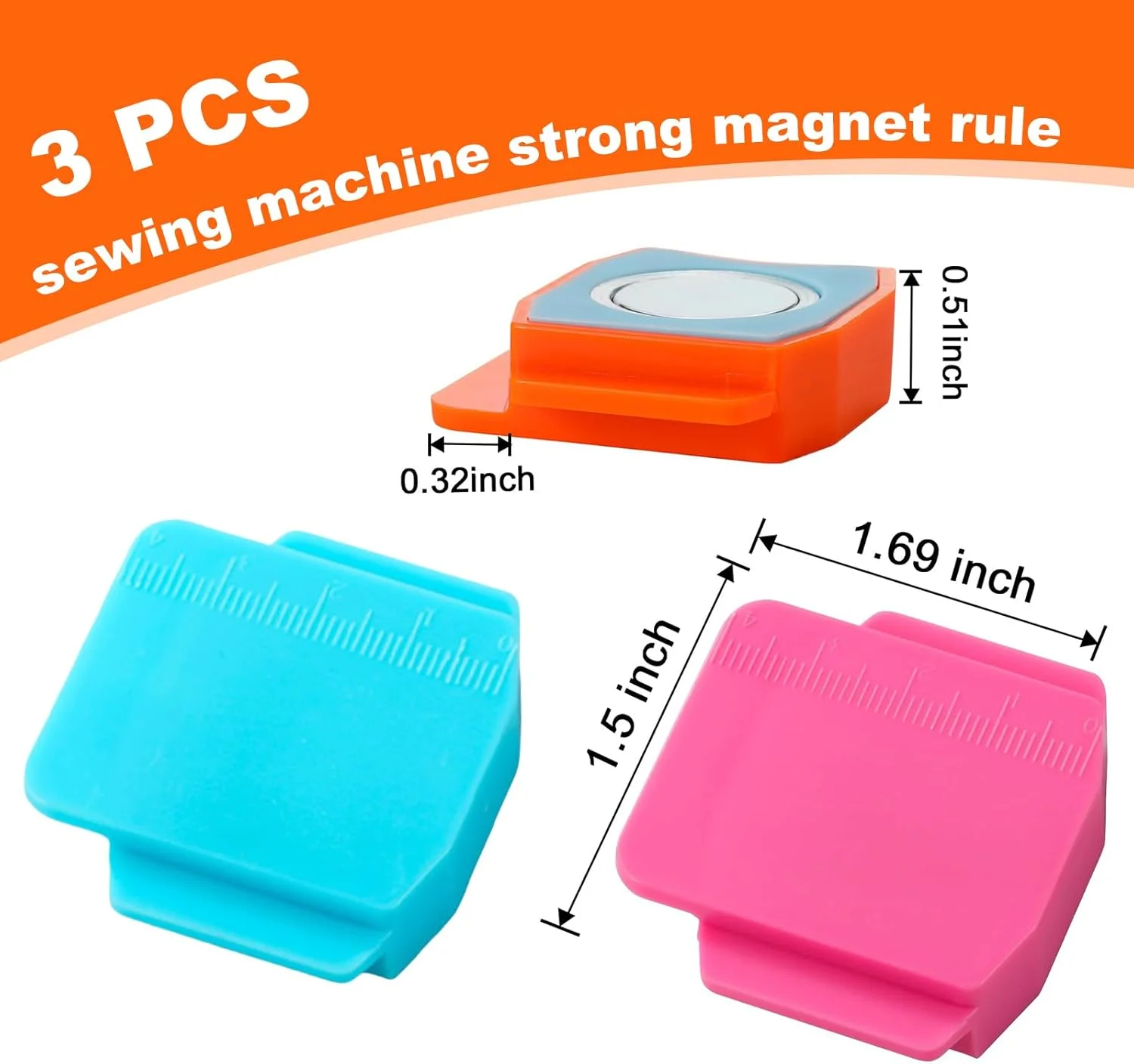راهنمای درز مغناطیسی لوازم خیاطی یئومجو، 3 تکه، راهنمای لبه چند منظوره بهبود یافته برای لوازم خیاطی، راهنمای لبه درز چند ضلعی با مقیاس
