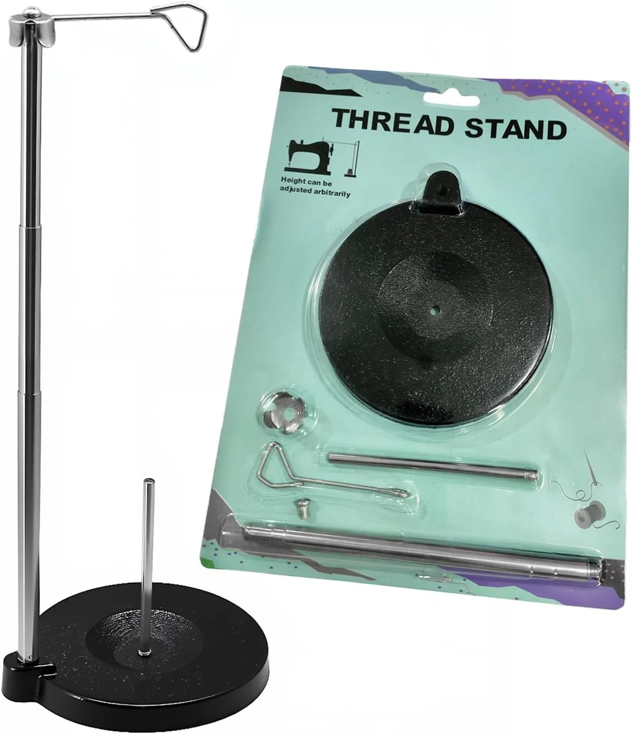 پایه نخ مخروطی قابل تنظیم YEQIN برای چرخ خیاطی، گلدوزی، لحاف دوزی و سردوز، پایه نخ تکی برای تغذیه روان تر، پایه قرقره بزرگ با پایه فلزی سنگین و ثابت