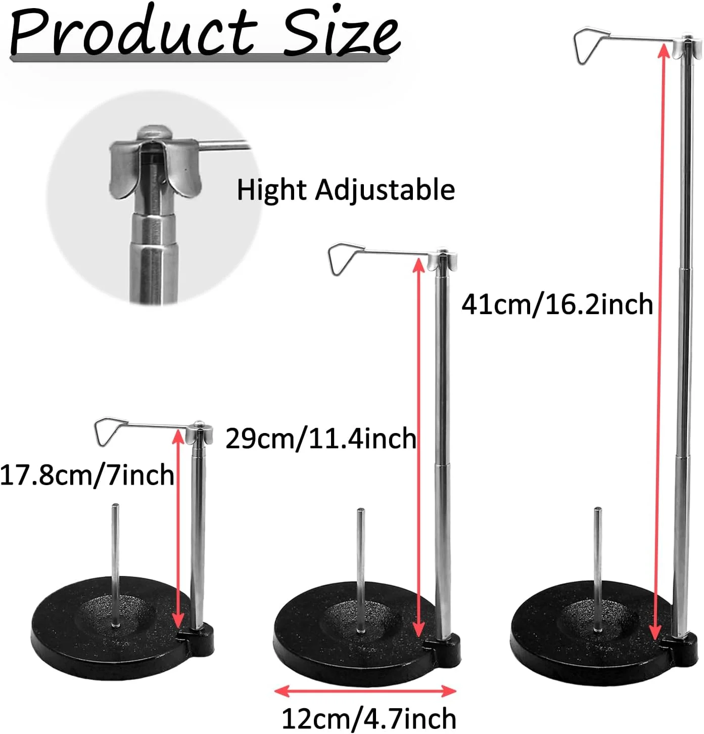 پایه نخ مخروطی قابل تنظیم YEQIN برای چرخ خیاطی، گلدوزی، لحاف دوزی و سردوز، پایه نخ تکی برای تغذیه روان تر، پایه قرقره بزرگ با پایه فلزی سنگین و ثابت