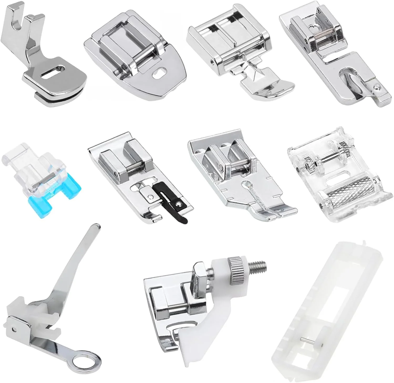 مجموعه پایه های دوخت خانگی YEQIN مناسب برای سینگر، برادر، ژانومه، کنور، بیبی لاک، النا، تویوتا، نیو هوم، سیمپلیسیتی و چرخ خیاطی های پایه کوتاه 11 عددی EW-46