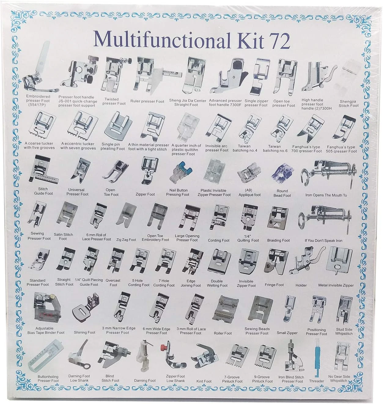 مجموعه پایه های دوخت خانگی YEQIN مناسب برای سینگر، برادر، ژانومه، کنمور، بیبی لاک، النا، تویوتا، نیو هوم، سیمپلیسیتی و چرخ خیاطی های پایه کوتاه، 72 عددی EW-46