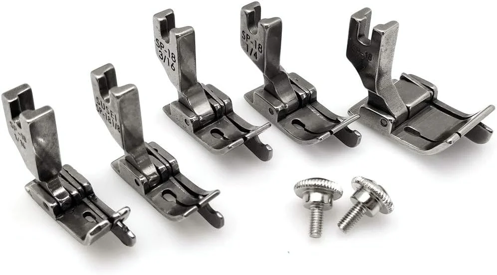 پایه دوخت لبه راست چرخ خیاطی صنعتی لولایی YEQIN سایزهای مختلف (1/16"+1/8"+3/16"+1/4"+1/2") مدل SP-18 به همراه 2 پیچ برای چرخ خیاطی تک سوزنه Brother Juki Singer