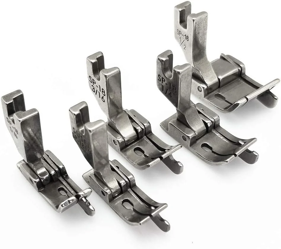 پایه دوخت لبه راست چرخ خیاطی صنعتی لولایی YEQIN سایزهای مختلف (1/16"+1/8"+3/16"+1/4"+1/2") مدل SP-18 به همراه 2 پیچ برای چرخ خیاطی تک سوزنه Brother Juki Singer