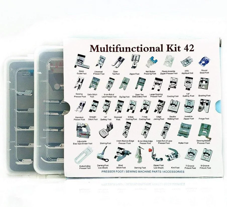 مجموعه 42 عددی پایه های چرخ خیاطی حرفه ای YEQIN مناسب برای چرخ خیاطی های خانگی سینگر، برادر، ژانومه، کنمور، بیبی لاک، النا، تویوتا، نیو هوم، سیمپلیسیتی و چرخ خیاطی های پایه کوتاه