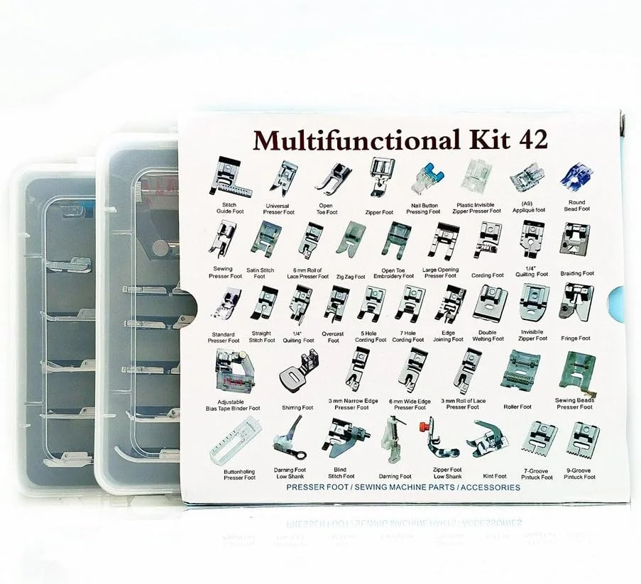 مجموعه پایه های چرخ خیاطی حرفه ای YEQIN مناسب برای چرخ خیاطی های خانگی سینگر، برادر، ژانومه، کنمور، بیبی لاک، النا، تویوتا، نیو هوم، سیمپلیسیتی و چرخ خیاطی های پایه کوتاه (42 تکه)