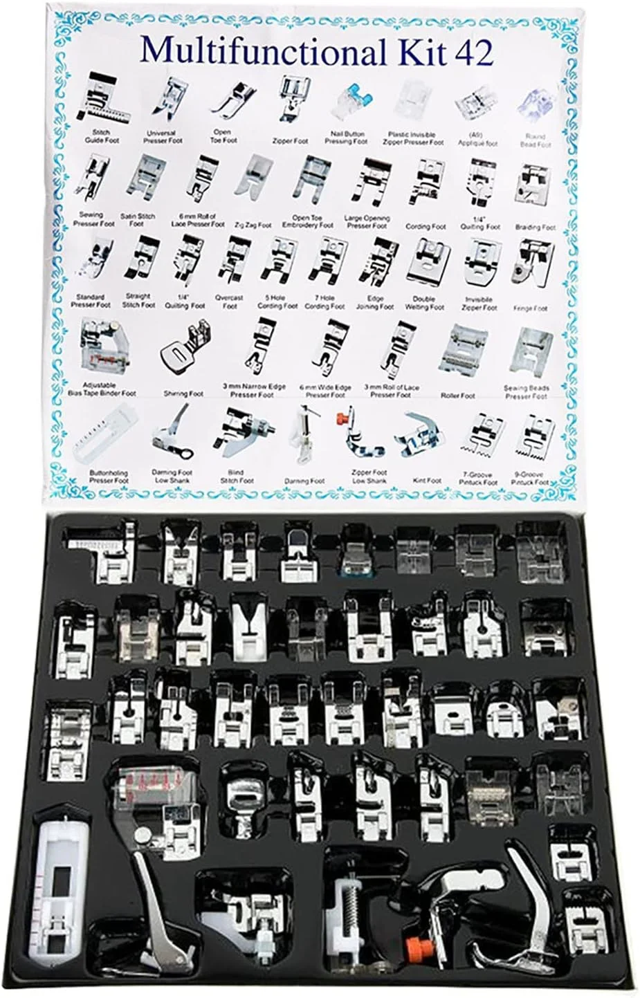 مجموعه 42 عددی پایه های چرخ خیاطی حرفه ای YEQIN، مناسب برای چرخ خیاطی های خانگی Brother، Singer، Babylock، Janome، Elna و غیره، با ساق کوتاه