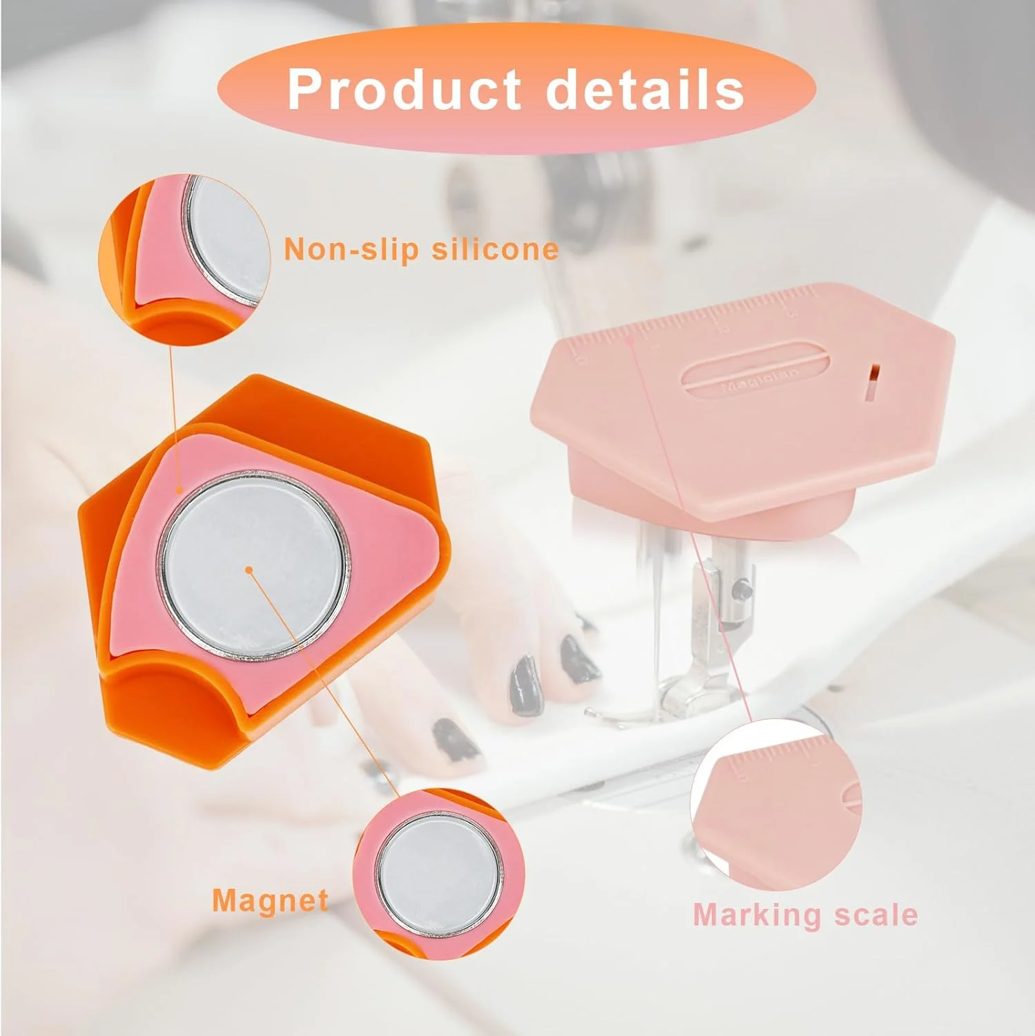 راهنمای درز مغناطیسی YHNDECO، لوازم جانبی خیاطی جهانی برای چرخ خیاطی با مقیاس، لبه دوز چند منظوره چند ضلعی برای مبتدیان (2 عدد)