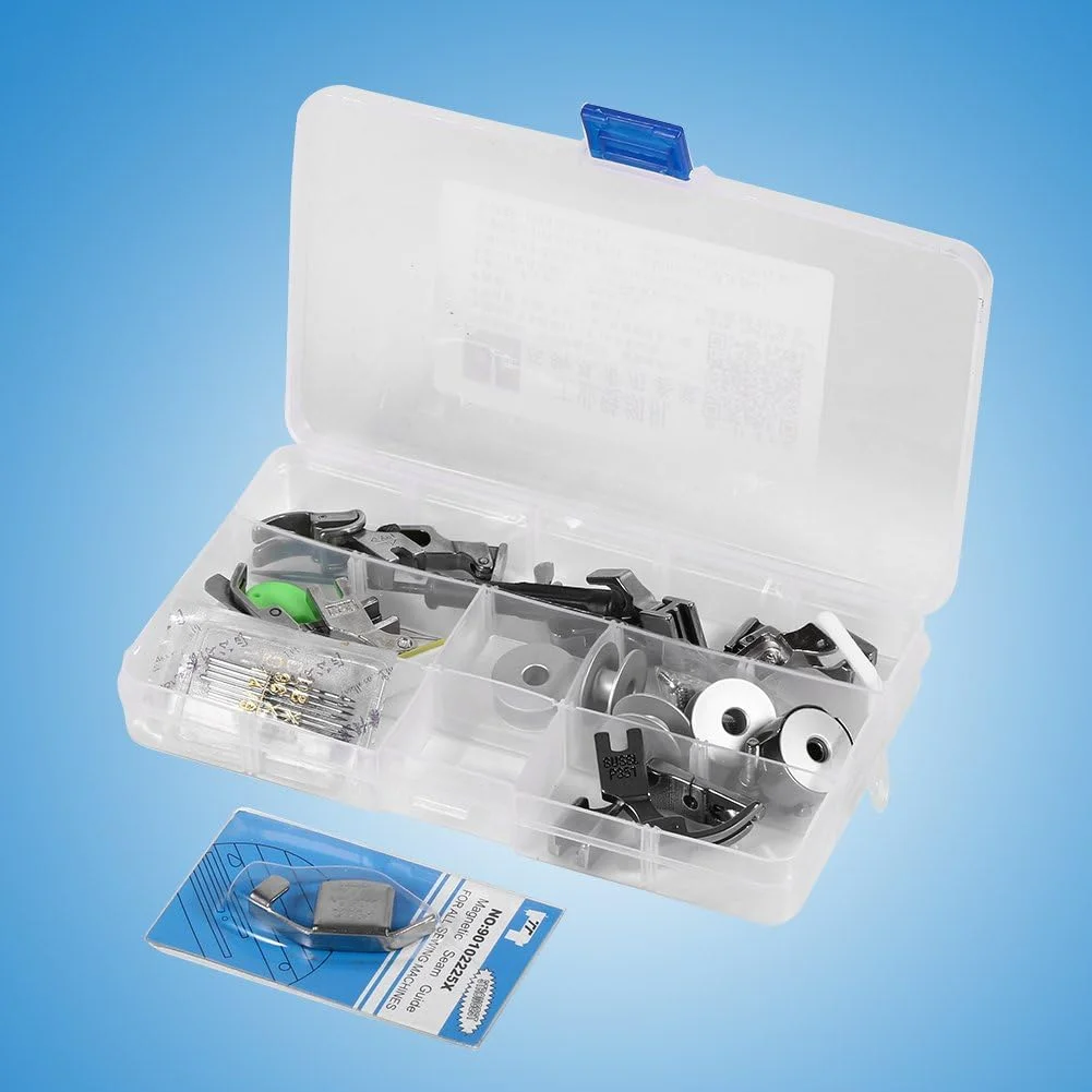 مجموعه 17 عددی پایه های چرخ خیاطی یوسو، مناسب برای چرخ خیاطی های صنعتی تخت، شامل لوازم جانبی و پایه های فشار با جعبه مجموعه 17 عددی پایه های چرخ خیاطی یوسو، مناسب برای چرخ خیاطی های صنعتی تخت، شامل لوازم جانبی و پایه های فشار با جعبه