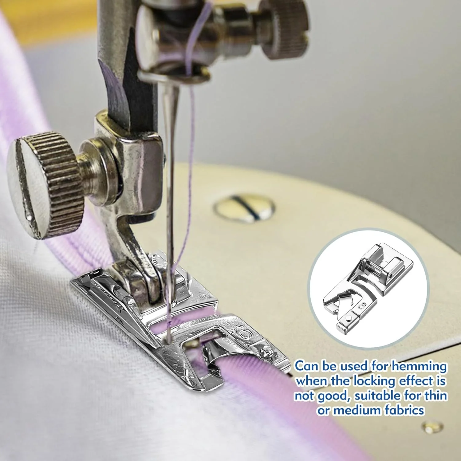 لبه دوزی باریک یورمه 3 عددی، پایه لبه دوزی چرخ خیاطی 3/4/6 میلی متری، پایه فشارنده لبه دوزی چرخ خیاطی، مناسب برای چرخ خیاطی های چند منظوره خانگی با ساق کوتاه