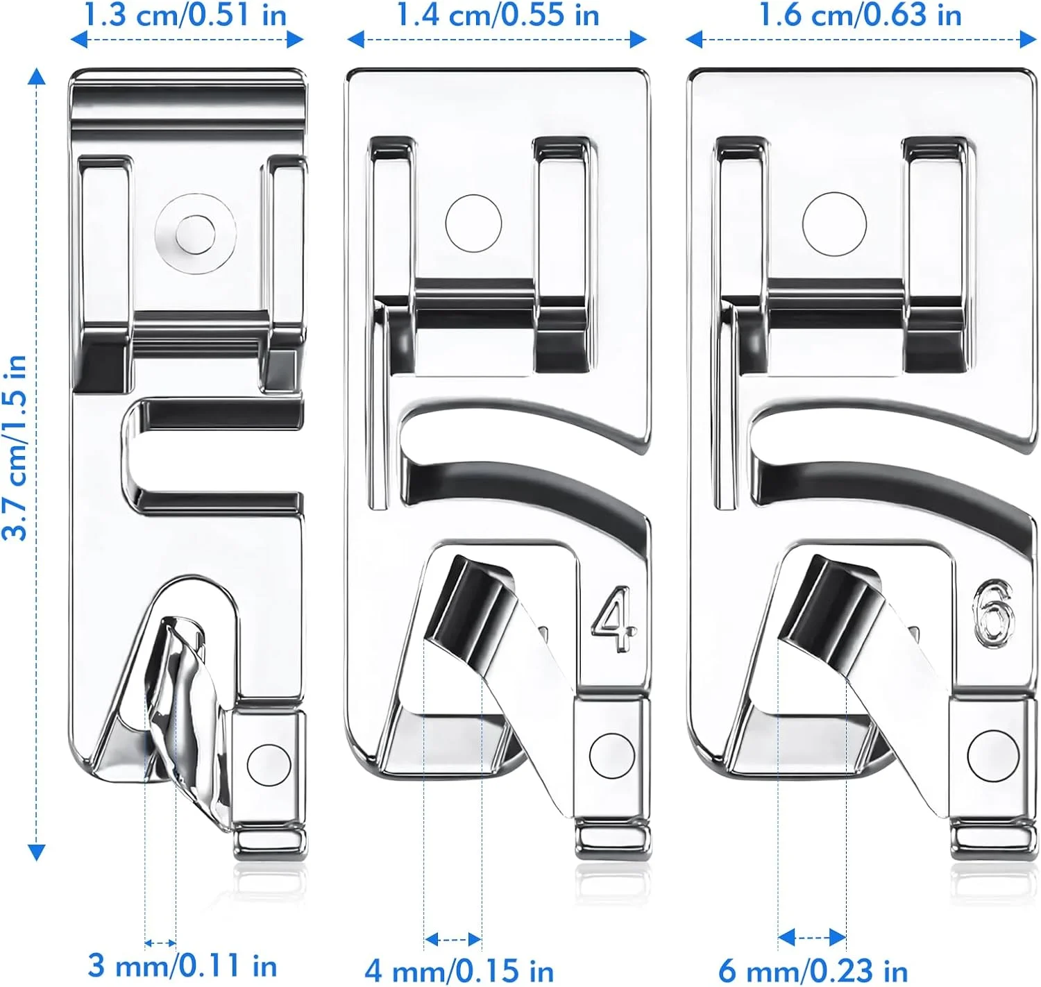 لبه دوزی باریک یورمه 3 عددی، پایه لبه دوزی چرخ خیاطی 3/4/6 میلی متری، پایه فشارنده لبه دوزی چرخ خیاطی، مناسب برای چرخ خیاطی های چند منظوره خانگی با ساق کوتاه
