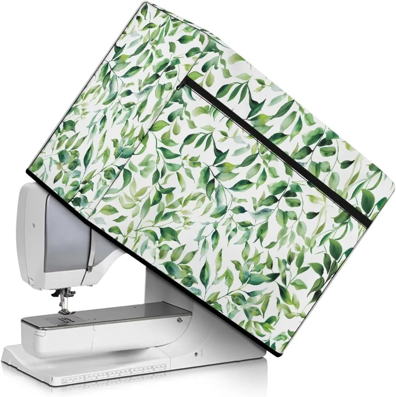 روکش تاشو چرخ خیاطی ZDCUSTOM با طرح برگ‌های سبز، مقاوم در برابر خراش، محافظ سبک وزن و قابل شستشو، دارای جیب نگهداری