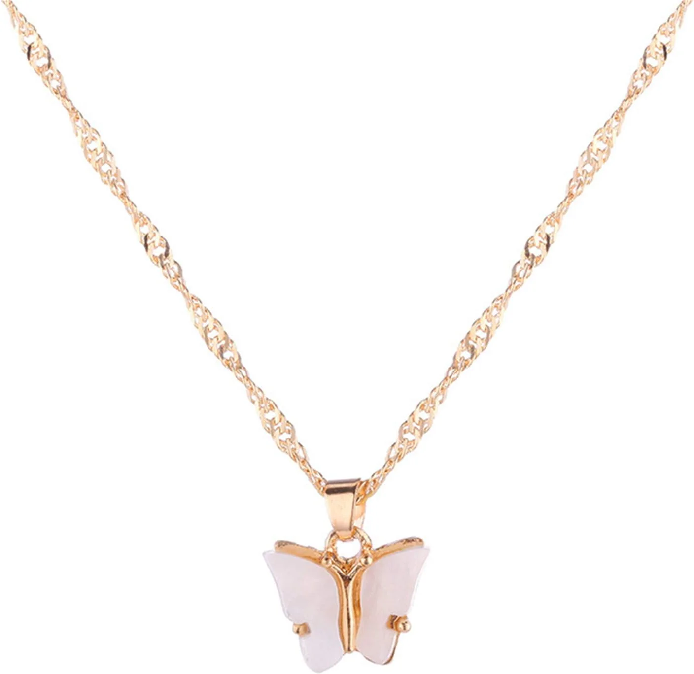 گردنبند زنجیره ای آویز پروانه ای شیرین اکریلیک زنانه، هدیه برای دوست دختر، دختر، مادر، همسر