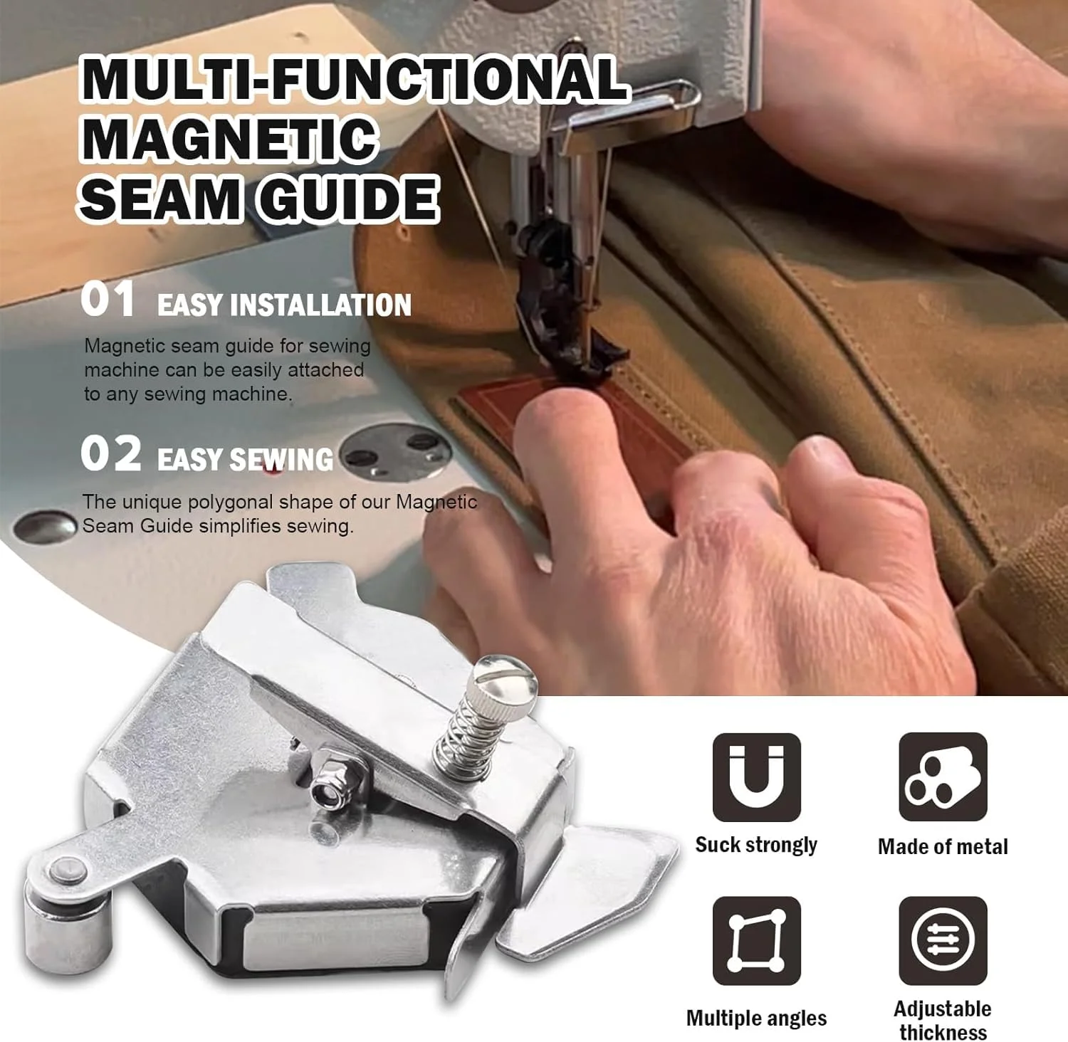 راهنمای مغناطیسی چند منظوره برای چرخ خیاطی، راهنمای استیل ضد زنگ جهانی جدید 2025 برای چرخ خیاطی، راهنمای خیاطی مغناطیسی با لوازم جانبی لحاف دوزی گیره (نقره ای)