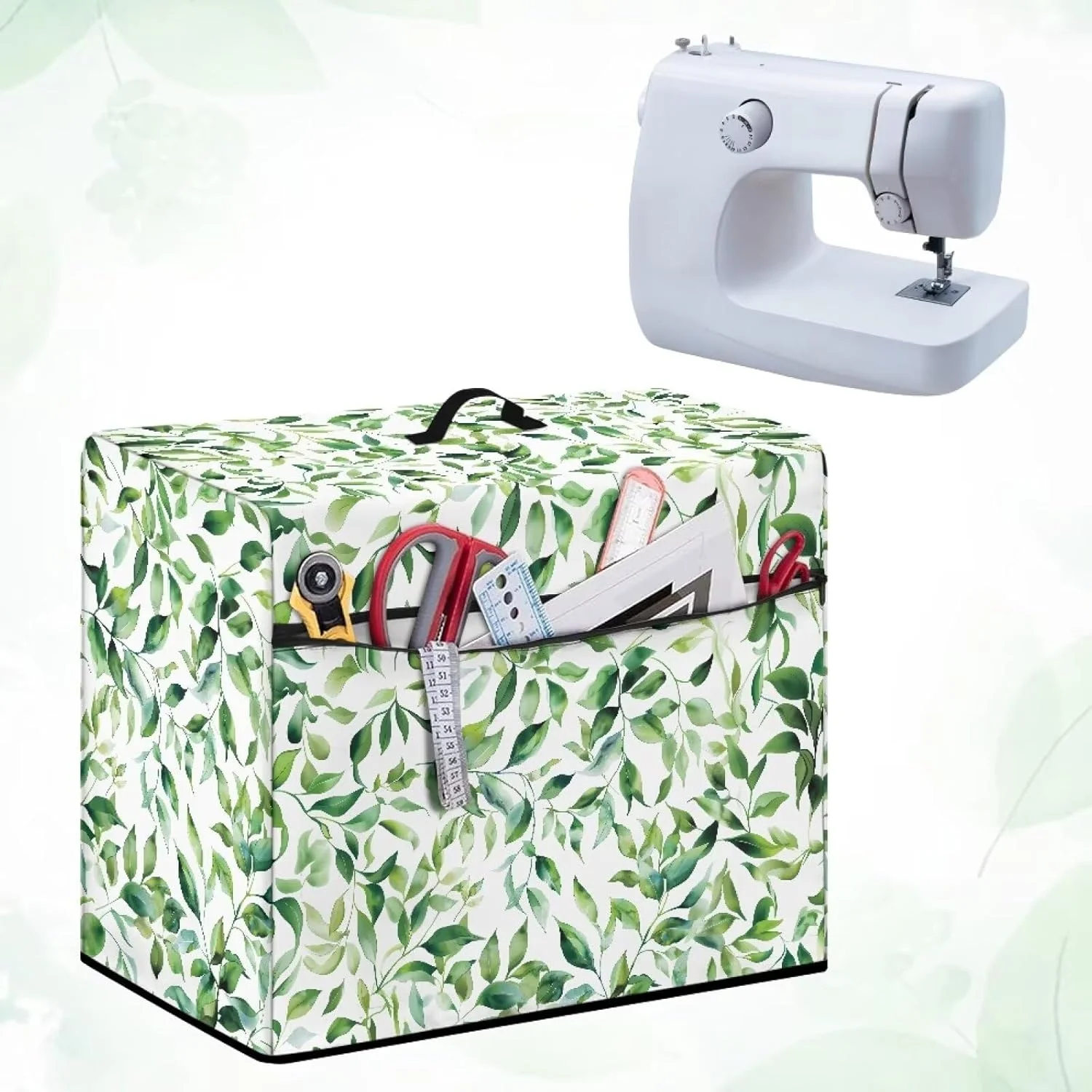 روکش تاشو چرخ خیاطی ZDCUSTOM با طرح برگهای سبز، مقاوم در برابر خراش، محافظ سبک وزن و قابل شستشو، دارای جیب نگهداری روکش تاشو چرخ خیاطی ZDCUSTOM با طرح برگهای سبز، مقاوم در برابر خراش، محافظ سبک وزن و قابل شستشو، دارای جیب نگهداری