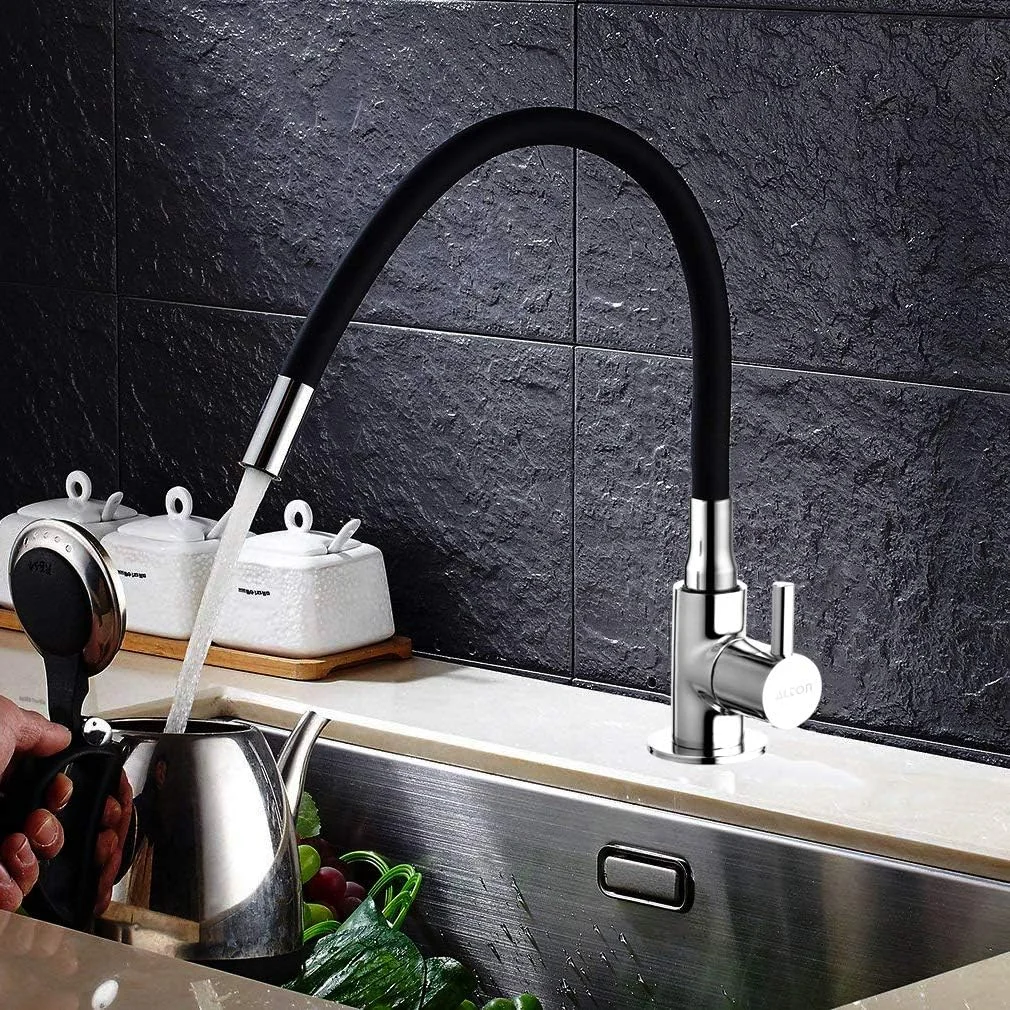 شیر گردن غازی برنجی ALTON GRC3756 با خروجی چرخشی انعطاف پذیر، روکش مشکی و کروم (تک جریانی)