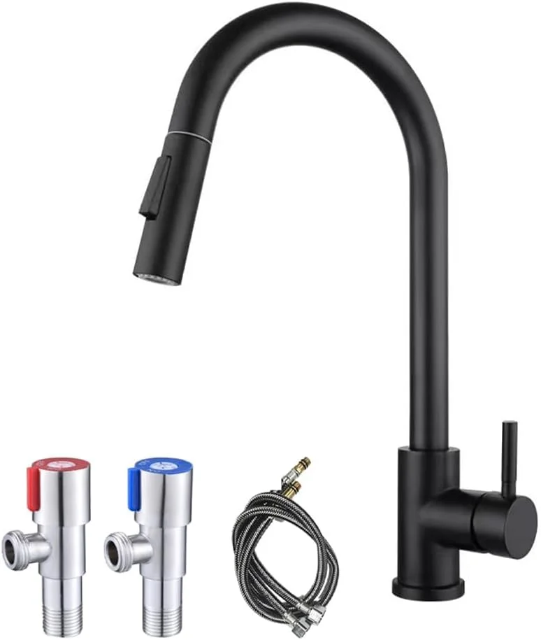 شیر آشپزخانه پول داون، مشکی مات، 3 حالت آب، طراحی قوس بلند تک اهرمی شیر آشپزخانه پول داون، مشکی مات، 3 حالت آب، طراحی قوس بلند تک اهرمی