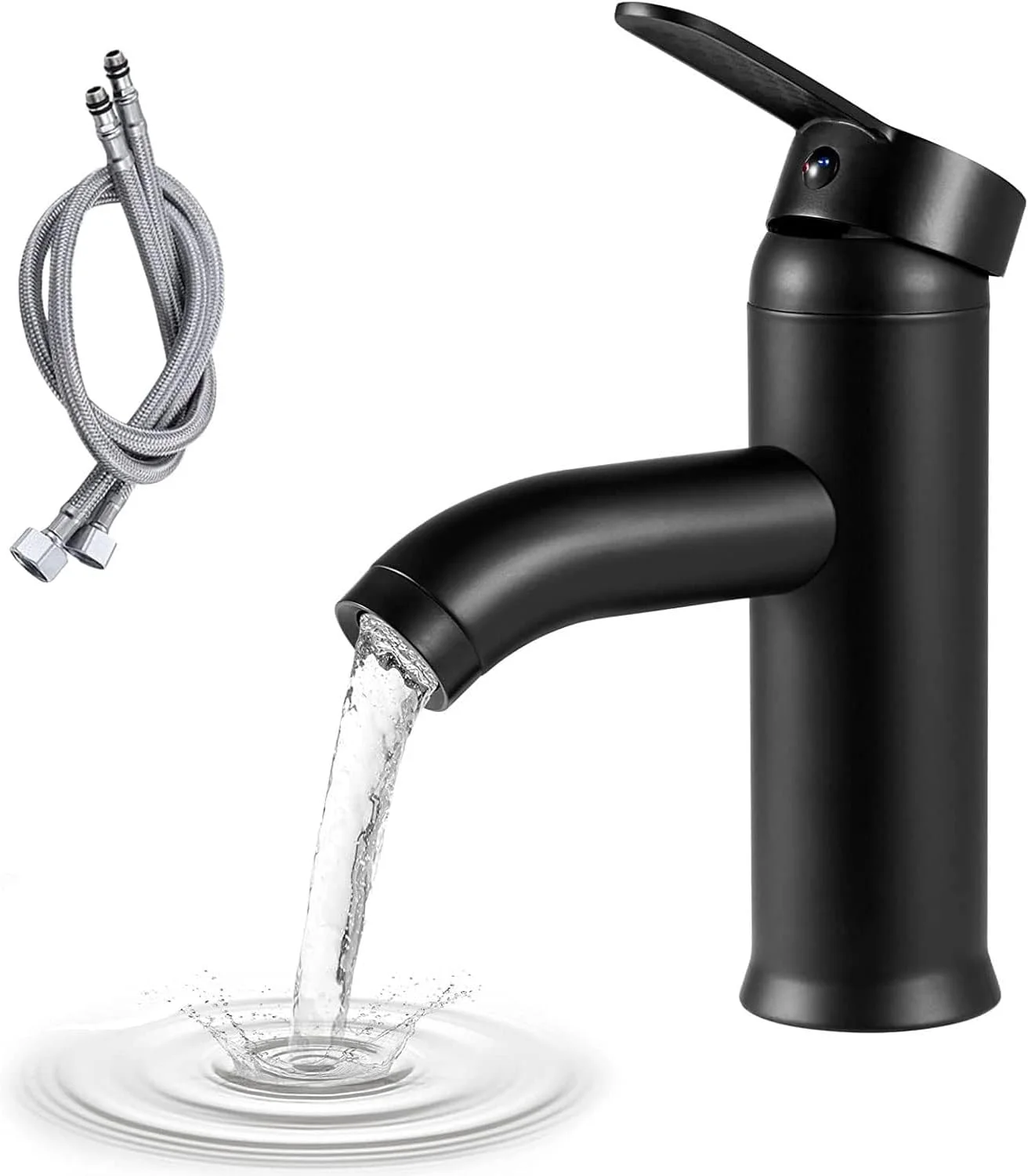 شیر روشویی Xspring، شیر مخلوط روشویی با تخلیه ABS Pop Up، شیر سینک استیل ضد زنگ تک اهرمی، نصب آسان شیر روشویی برای حمام (کوتاه)، مشکی