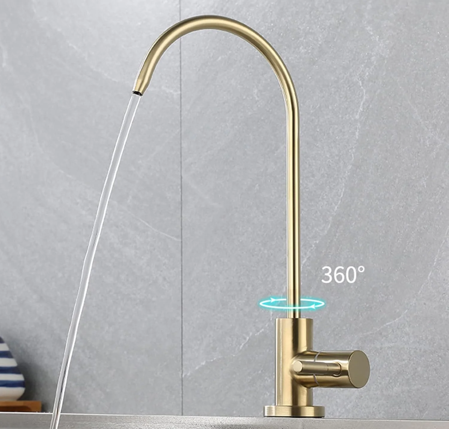 شیر آشپزخانه هالون، شیر آب آشامیدنی 360 درجه تک شیر آب سرد، شیر آب تصفیه شده، سفید (رنگ: طلایی برس خورده)