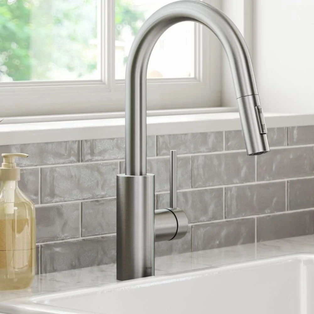 شیر آشپزخانه پول داون، مشکی مات، 3 حالت آب، طراحی قوس بلند تک اهرمی