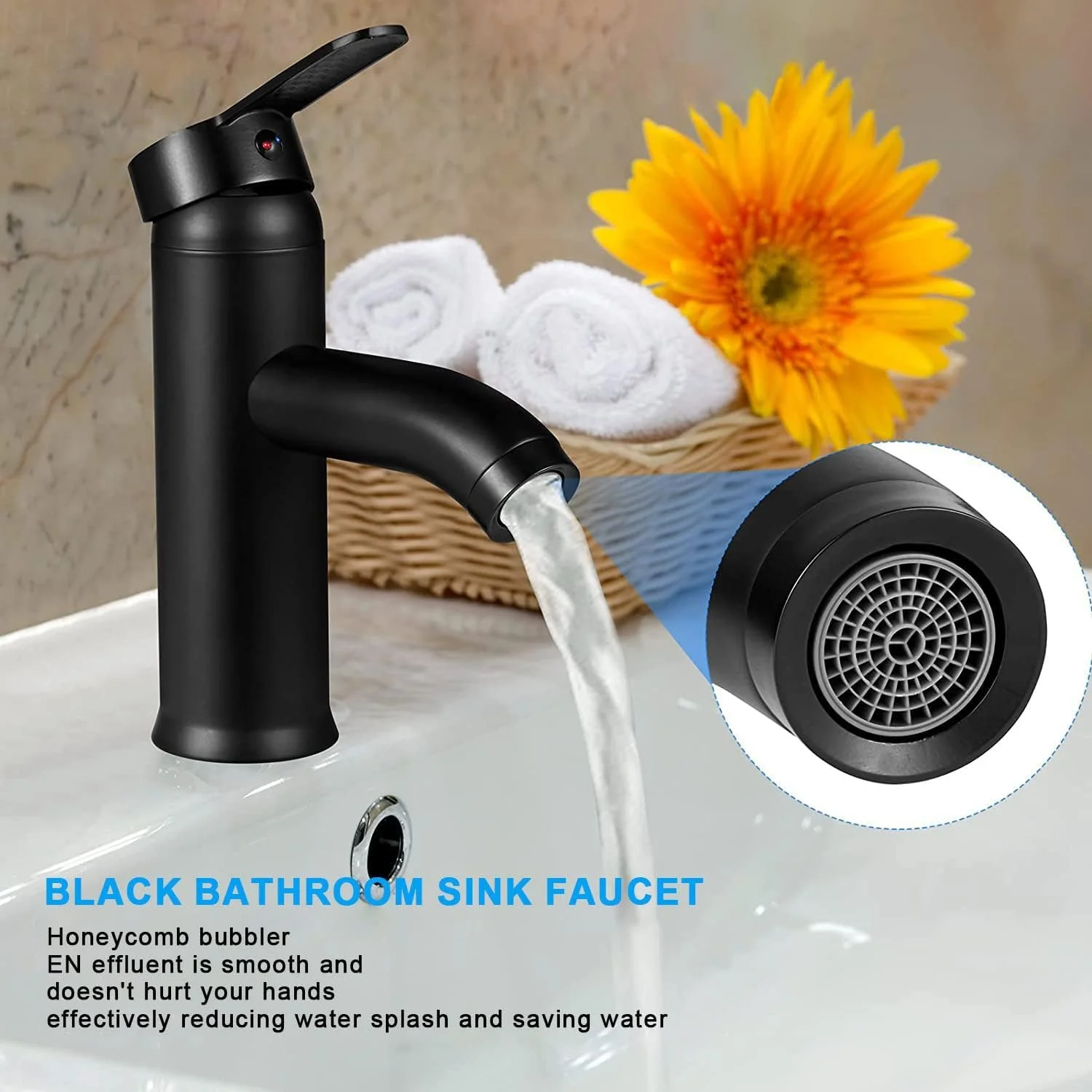 شیر روشویی Xspring، شیر مخلوط روشویی با تخلیه ABS Pop Up، شیر سینک استیل ضد زنگ تک اهرمی، نصب آسان شیر روشویی برای حمام (کوتاه)، مشکی