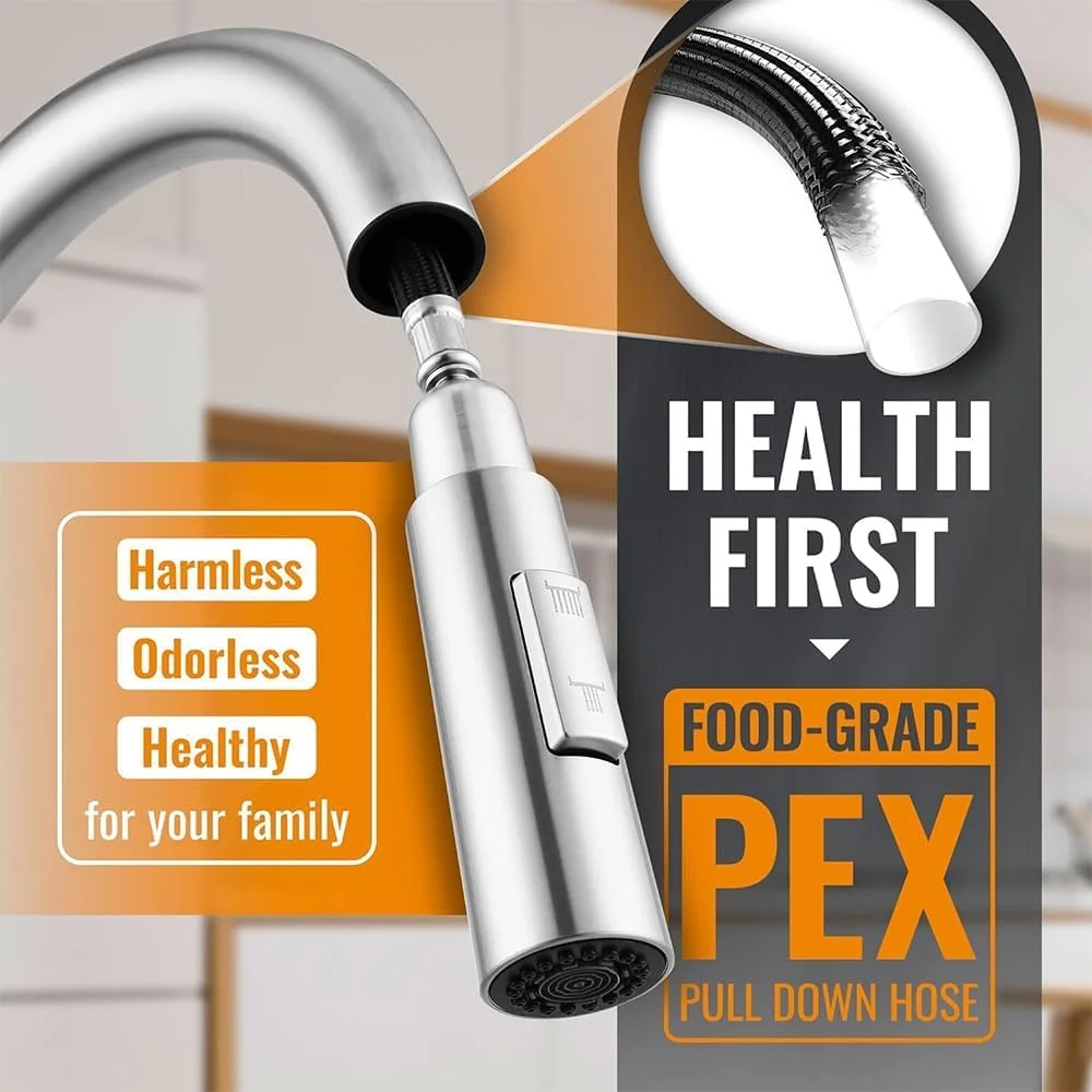 شیر آشپزخانه پول داون، مشکی مات، 3 حالت آب، طراحی قوس بلند تک اهرمی