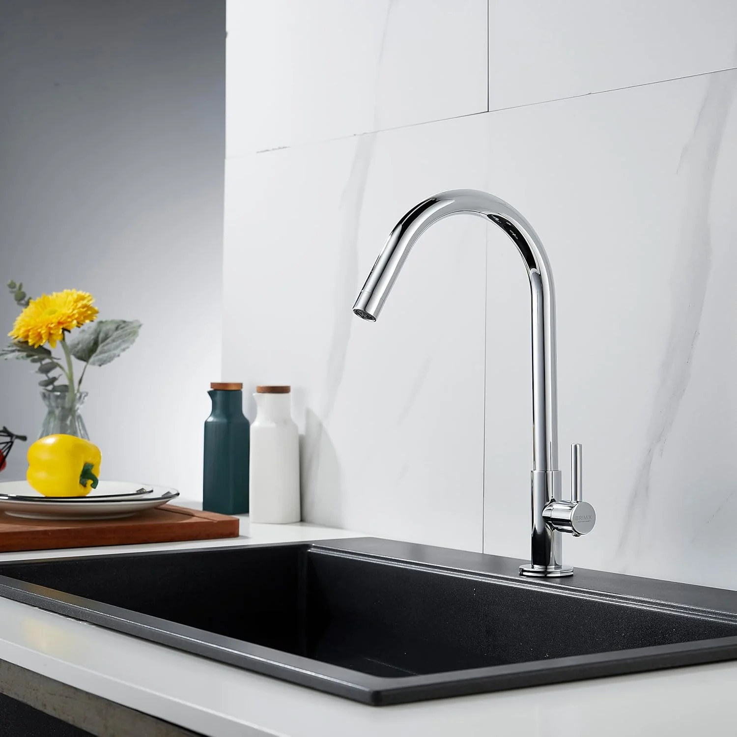 شیر آشپزخانه تک خطی BRIMIX، شیر سینک سنگین با چرخش 360 درجه، شیر آشپزخانه استیل فقط آب سرد