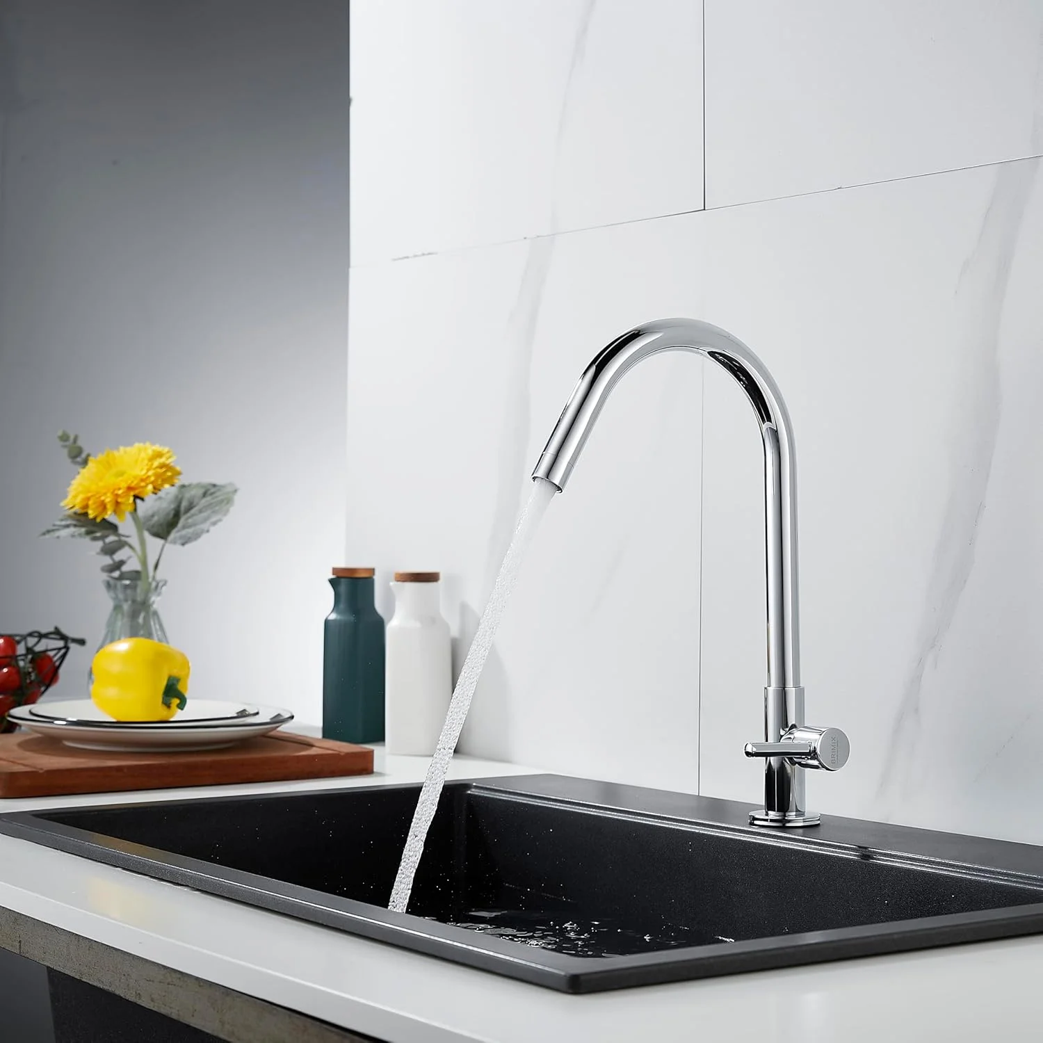 شیر آشپزخانه تک خطی BRIMIX، شیر سینک سنگین با چرخش 360 درجه، شیر آشپزخانه استیل فقط آب سرد