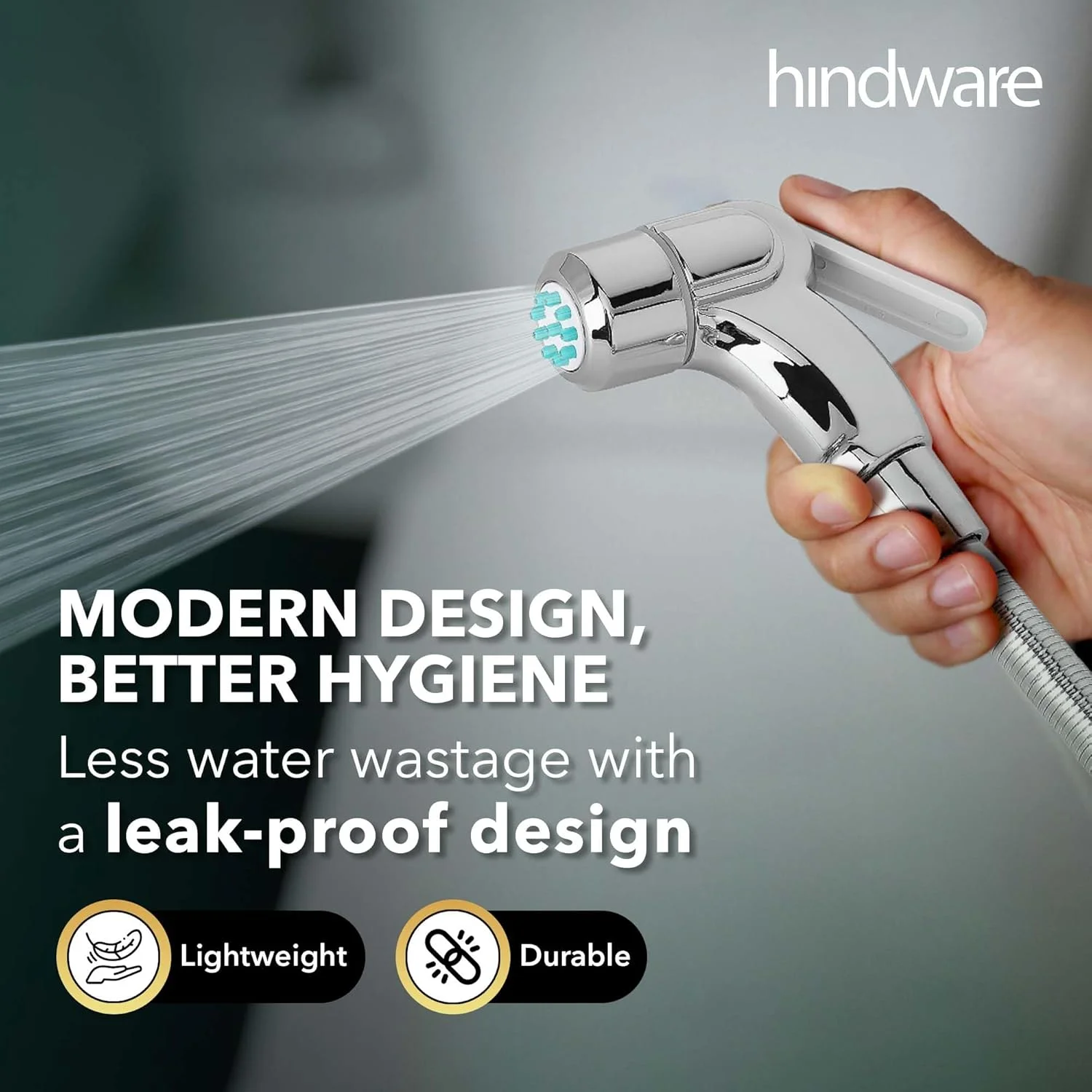 شیر بهداشتی پلاستیکی Hindware F160013CP به همراه شلنگ PVC انعطاف پذیر و قلاب دیواری، جت اسپری برای توالت