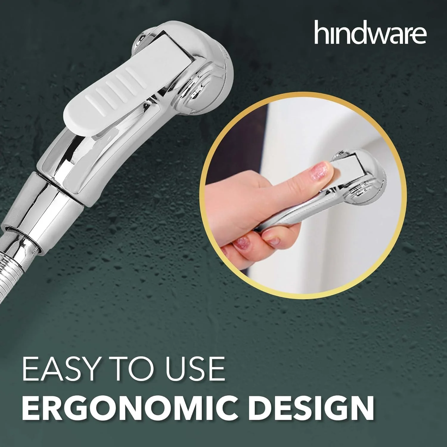 شیر بهداشتی پلاستیکی Hindware F160013CP به همراه شلنگ PVC انعطاف پذیر و قلاب دیواری، جت اسپری برای توالت