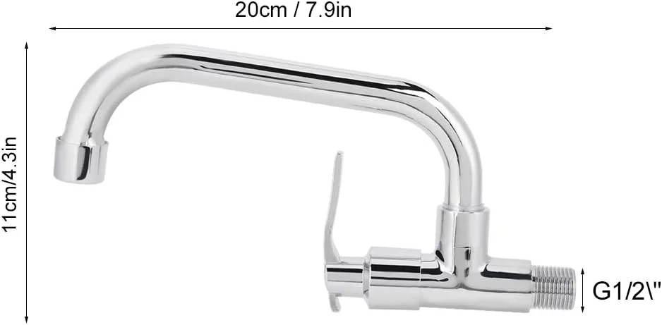 شیر آشپزخانه فوق العاده، شیر سینک آشپزخانه دیواری G1/2 اینچی تک آب سرد بدنه برنجی و لوله استیل (LQ-3093 20cm)