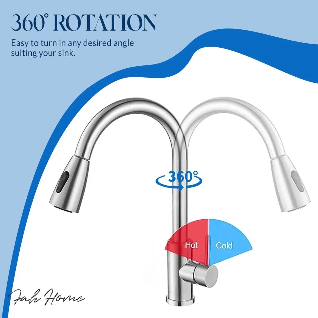 شیر آشپزخانه فنری استیل Fah Home با قابلیت چرخش 360 درجه و دو حالت پاشش آب شیر آشپزخانه فنری استیل Fah Home با قابلیت چرخش 360 درجه و دو حالت پاشش آب