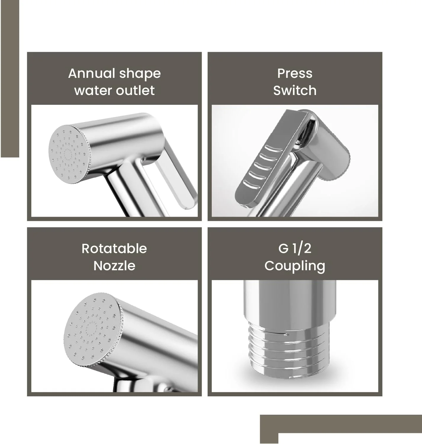 شلنگ توالت بهداشتی لایف لانگ، سر دوش دستی جت | جنس ABS | شیر بهداشتی برای حمام | نصب دیواری (LLBAHFH19، کروم)