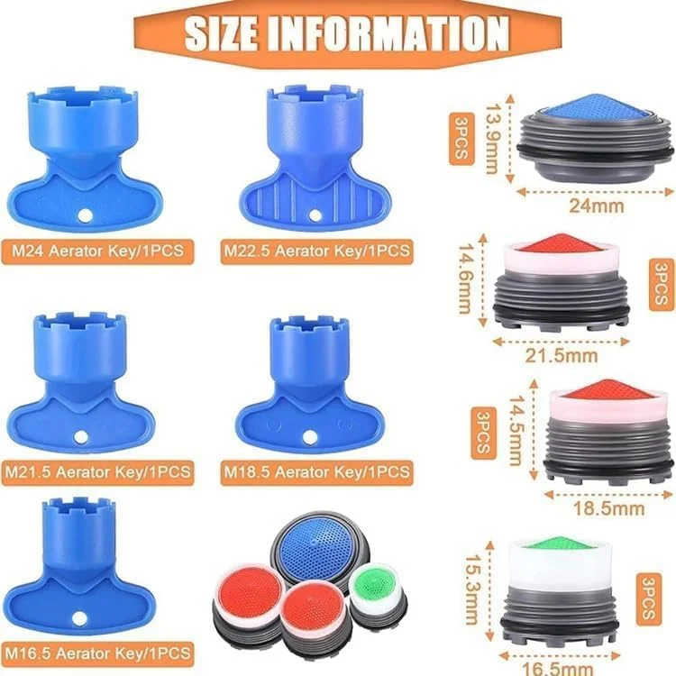 ۱۲ عدد سرشیر کاهنده، آچار حذف کننده کلید سرشیر در ۵ سایز، کاهنده های شیر M16.5 18.5 21.5 24 میلی متر محدود کننده جریان، کاهنده جایگزین برای سینک آشپزخانه و حمام