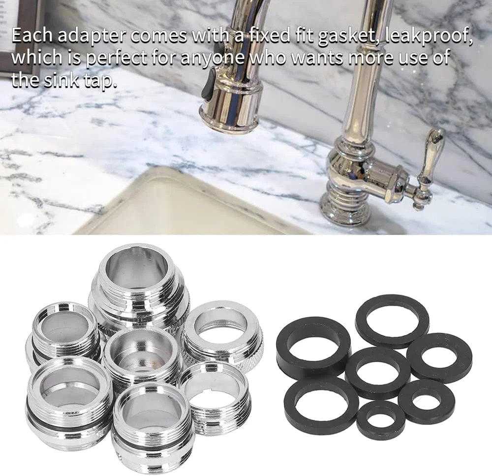 مجموعه آداپتور شیر آب Velaurs، ضد زنگ، آب بندی خوب، استحکام بالا، مجموعه کامل 7 عددی آداپتور برنجی با واشر، آداپتور فلزی شیر آب برای شلنگ باغ، فیلتر آب سینک آشپزخانه و حمام