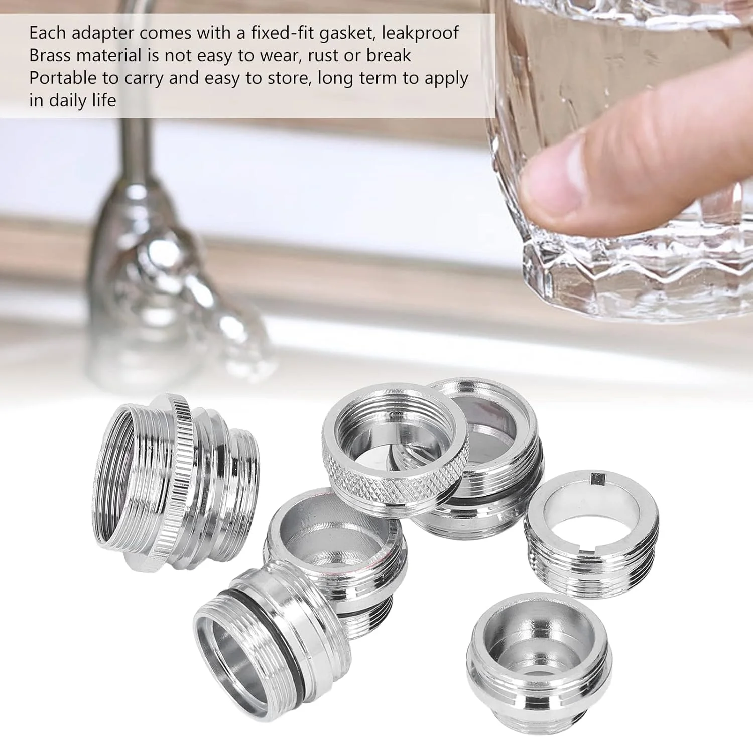 مجموعه آداپتور شیر آب Velaurs، ضد زنگ، آب بندی خوب، استحکام بالا، مجموعه کامل 7 عددی آداپتور برنجی با واشر، آداپتور فلزی شیر آب برای شلنگ باغ، فیلتر آب سینک آشپزخانه و حمام