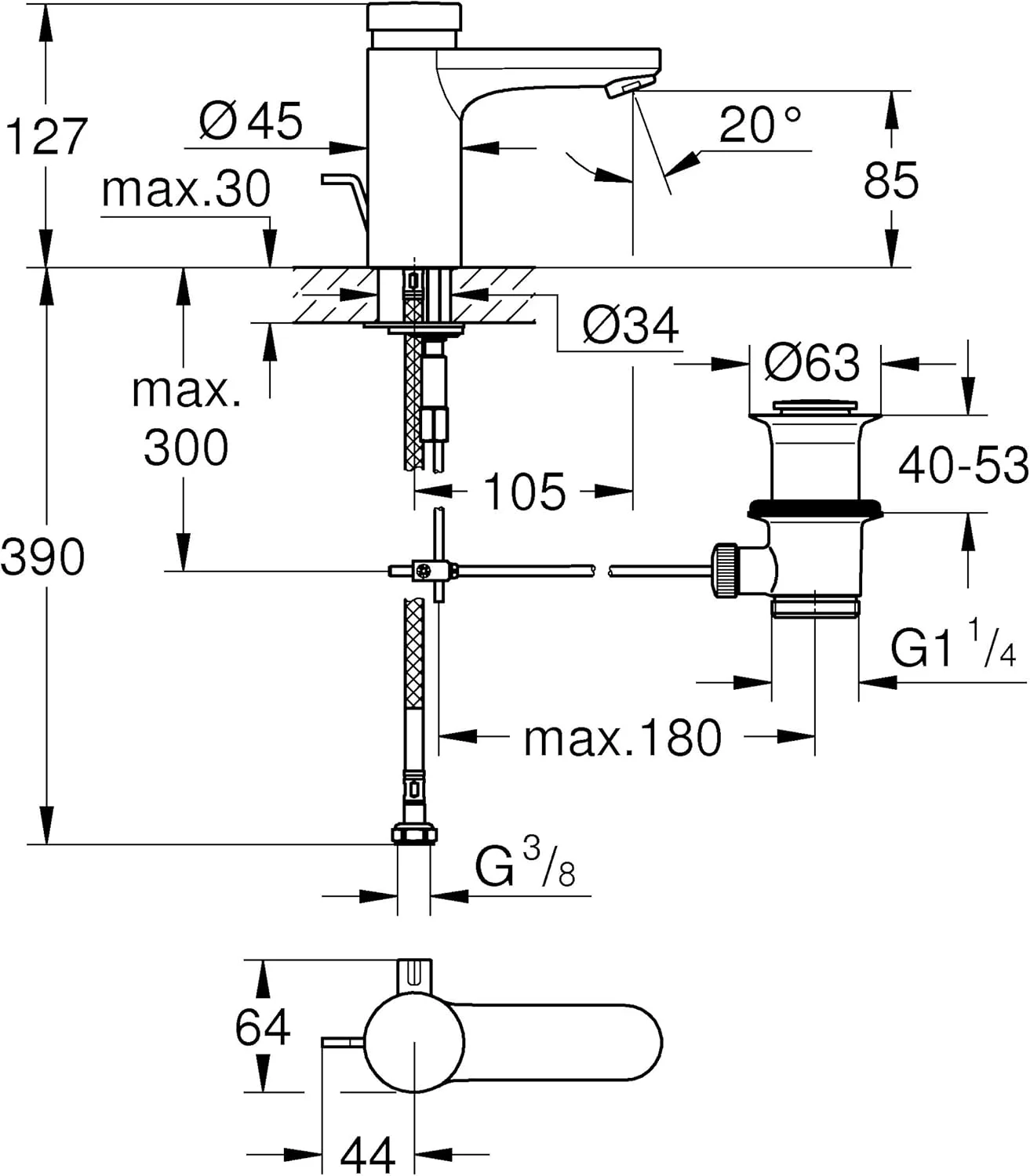شیر روشویی گروهه یورواسمارت CT، کروم، 3631800F، 1