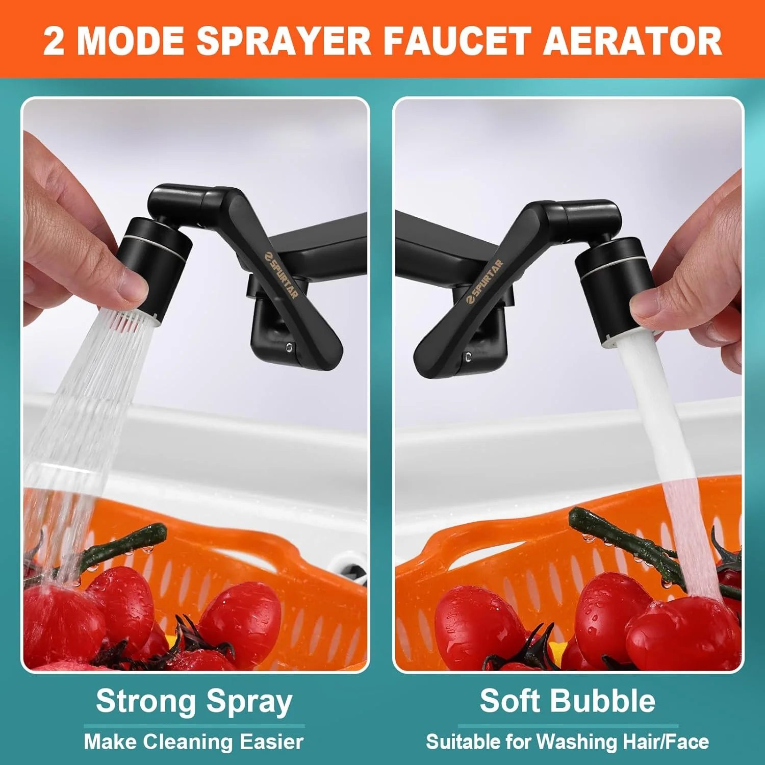 افزایش دهنده شیر آب Spurtar، چرخش 1080° + 360°، شیر آب چند منظوره، شیر آب فیلتر پاشش جهانی، افزایش دهنده شیر آب برای سینک حمام، هواساز شیر آشپزخانه چرخشی، مشکی، (HHW0001BK) افزایش دهنده شیر آب Spurtar، چرخش 1080° + 360°، شیر آب چند منظوره، شیر آب فیلتر پاشش جهانی، افزایش دهنده شیر آب برای سینک حمام، هواساز شیر آشپزخانه چرخشی، مشکی، (HHW0001BK)