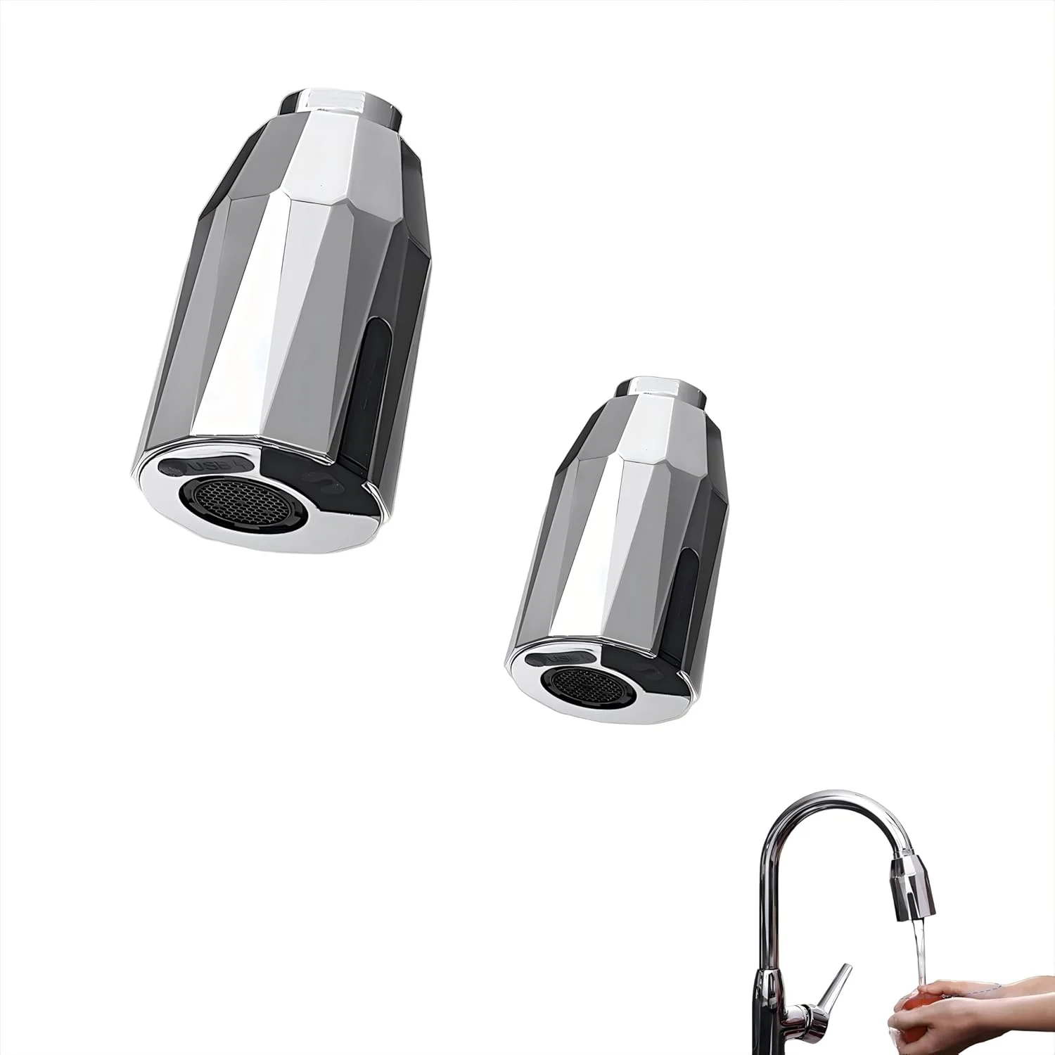 تبدیل کننده شیر آب بدون لمس 2 عددی، سنسور حرکتی اتوماتیک صرفه جویی در آب، شیر آشپزخانه و حمام بدون دست، اتصال با پخش کننده ضد پاشش، نصب آسان تبدیل کننده شیر آب بدون لمس 2 عددی، سنسور حرکتی اتوماتیک صرفه جویی در آب، شیر آشپزخانه و حمام بدون دست، اتصال با پخش کننده ضد پاشش، نصب آسان