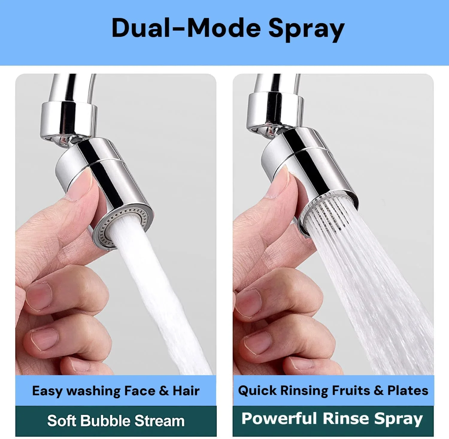 سَری شیر آب چرخشی، گسترش دهنده شیر آب با چرخش 360 درجه با اسپری دوگانه و 6 آداپتور جهانی، اتصال سر آبپاش ضد نشت برای آشپزخانه/حمام، کروم سَری شیر آب چرخشی، گسترش دهنده شیر آب با چرخش 360 درجه با اسپری دوگانه و 6 آداپتور جهانی، اتصال سر آبپاش ضد نشت برای آشپزخانه/حمام، کروم