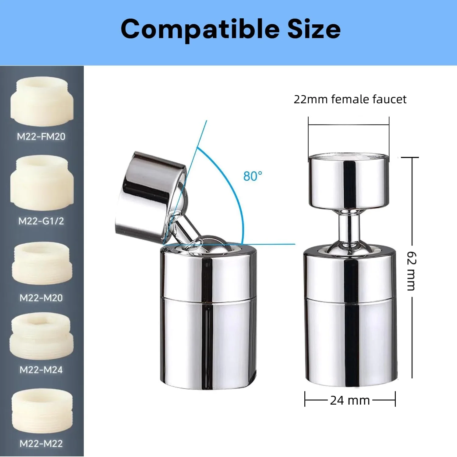 سَری شیر آب چرخشی، گسترش دهنده شیر آب با چرخش 360 درجه با اسپری دوگانه و 6 آداپتور جهانی، اتصال سر آبپاش ضد نشت برای آشپزخانه/حمام، کروم سَری شیر آب چرخشی، گسترش دهنده شیر آب با چرخش 360 درجه با اسپری دوگانه و 6 آداپتور جهانی، اتصال سر آبپاش ضد نشت برای آشپزخانه/حمام، کروم