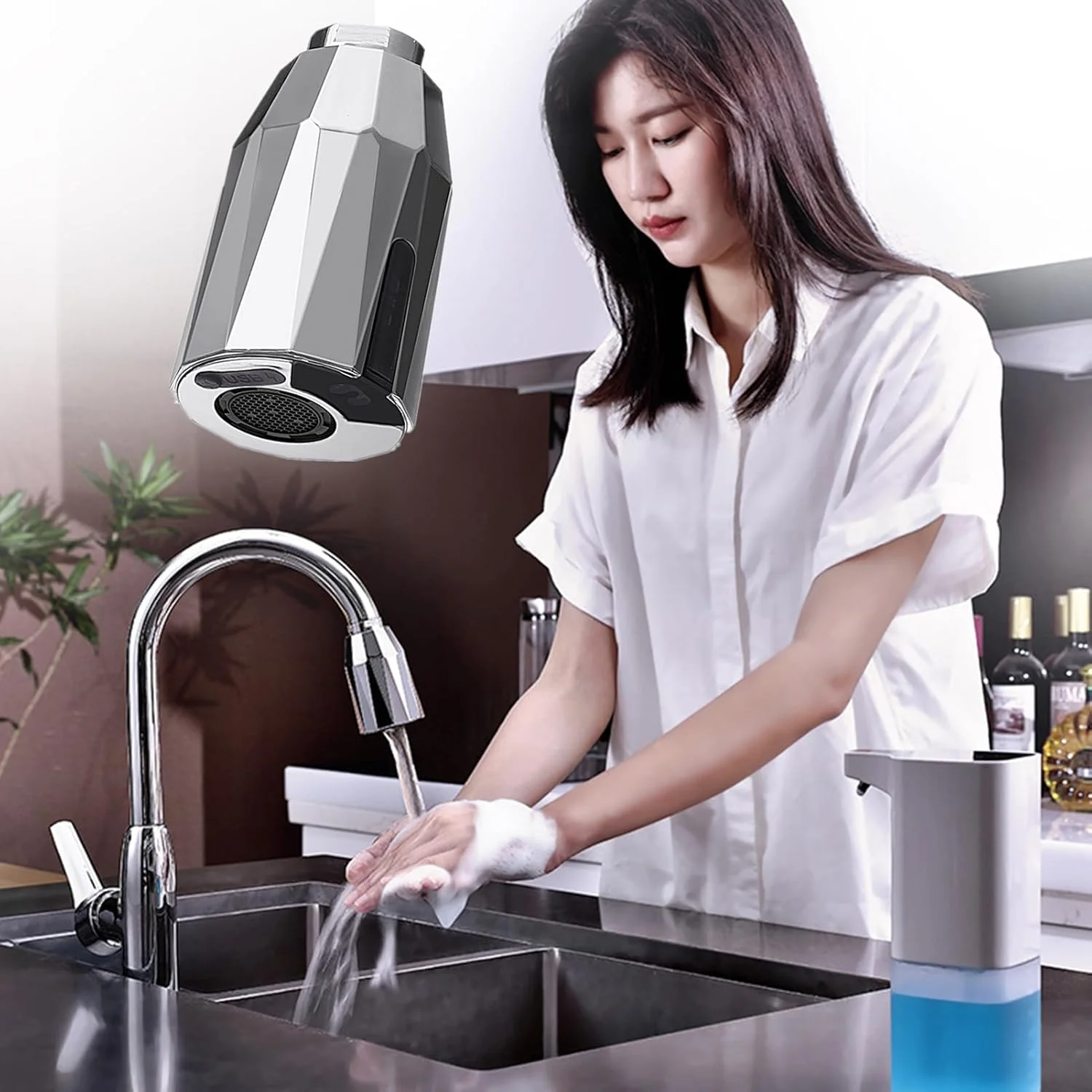 تبدیل کننده شیر آب بدون لمس 2 عددی، سنسور حرکتی اتوماتیک صرفه جویی در آب، شیر آشپزخانه و حمام بدون دست، اتصال با پخش کننده ضد پاشش، نصب آسان تبدیل کننده شیر آب بدون لمس 2 عددی، سنسور حرکتی اتوماتیک صرفه جویی در آب، شیر آشپزخانه و حمام بدون دست، اتصال با پخش کننده ضد پاشش، نصب آسان