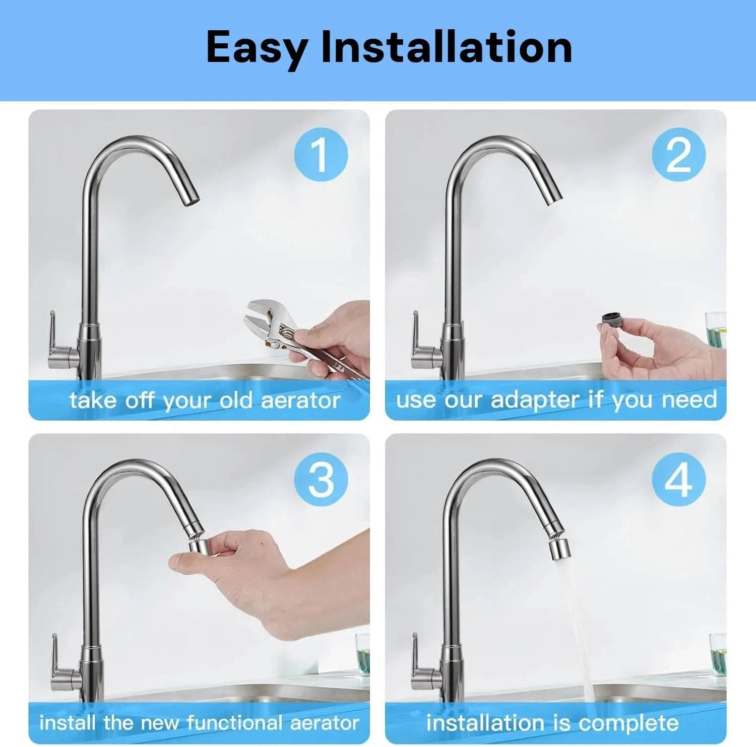 سَری شیر آب چرخشی، گسترش دهنده شیر آب با چرخش 360 درجه با اسپری دوگانه و 6 آداپتور جهانی، اتصال سر آبپاش ضد نشت برای آشپزخانه/حمام، کروم سَری شیر آب چرخشی، گسترش دهنده شیر آب با چرخش 360 درجه با اسپری دوگانه و 6 آداپتور جهانی، اتصال سر آبپاش ضد نشت برای آشپزخانه/حمام، کروم